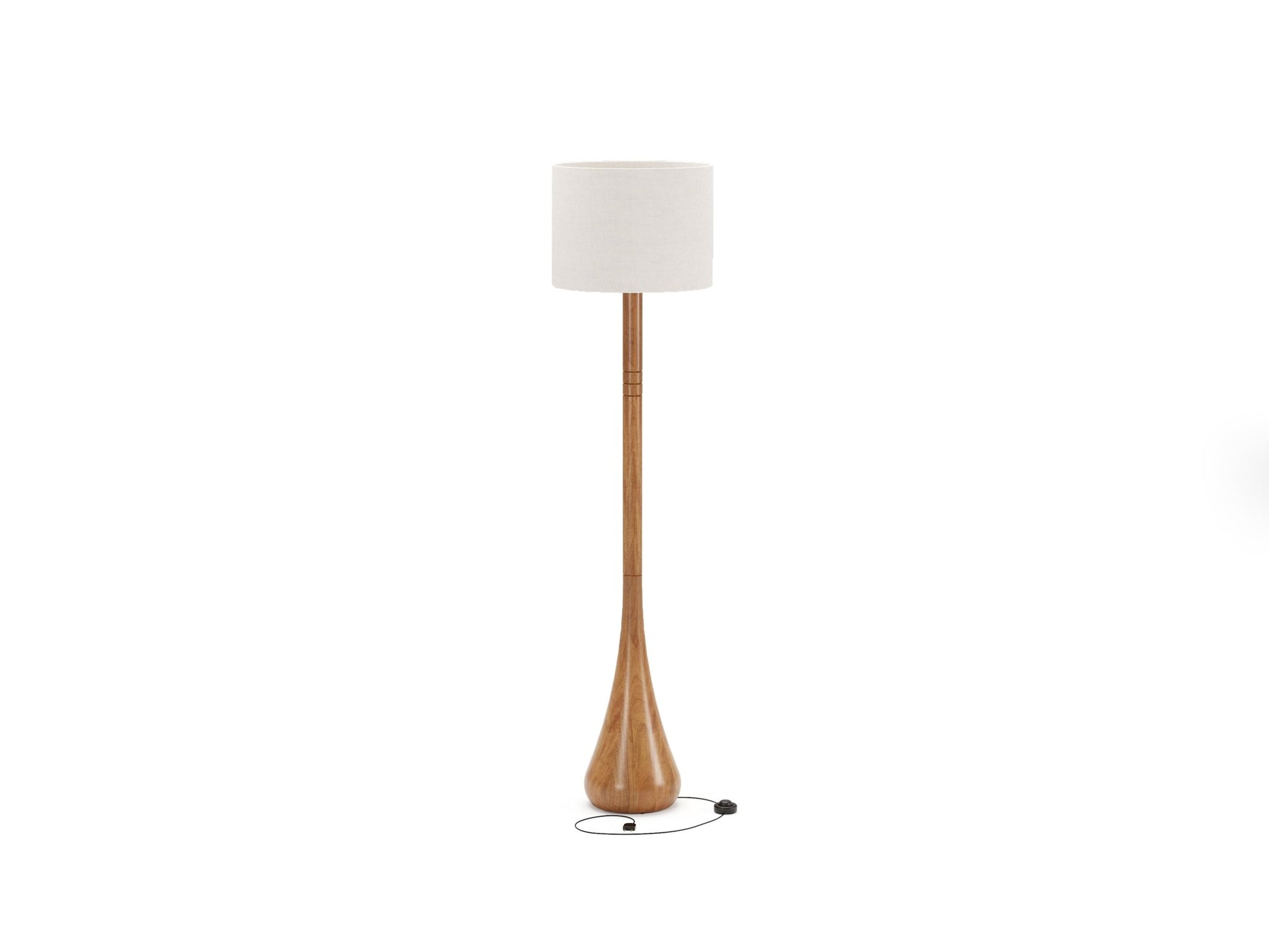 Luminária de mesa com cúpula de tecido branca e base/haste marrom