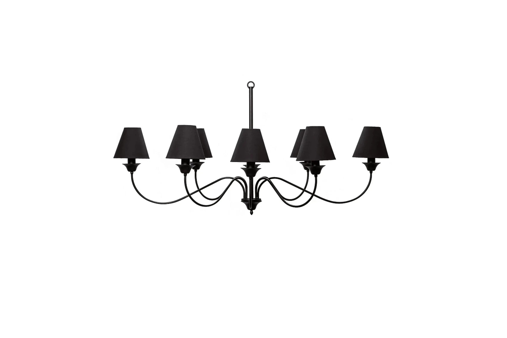 Lustre horizontal com candelabros e 5 cúpulas pretas