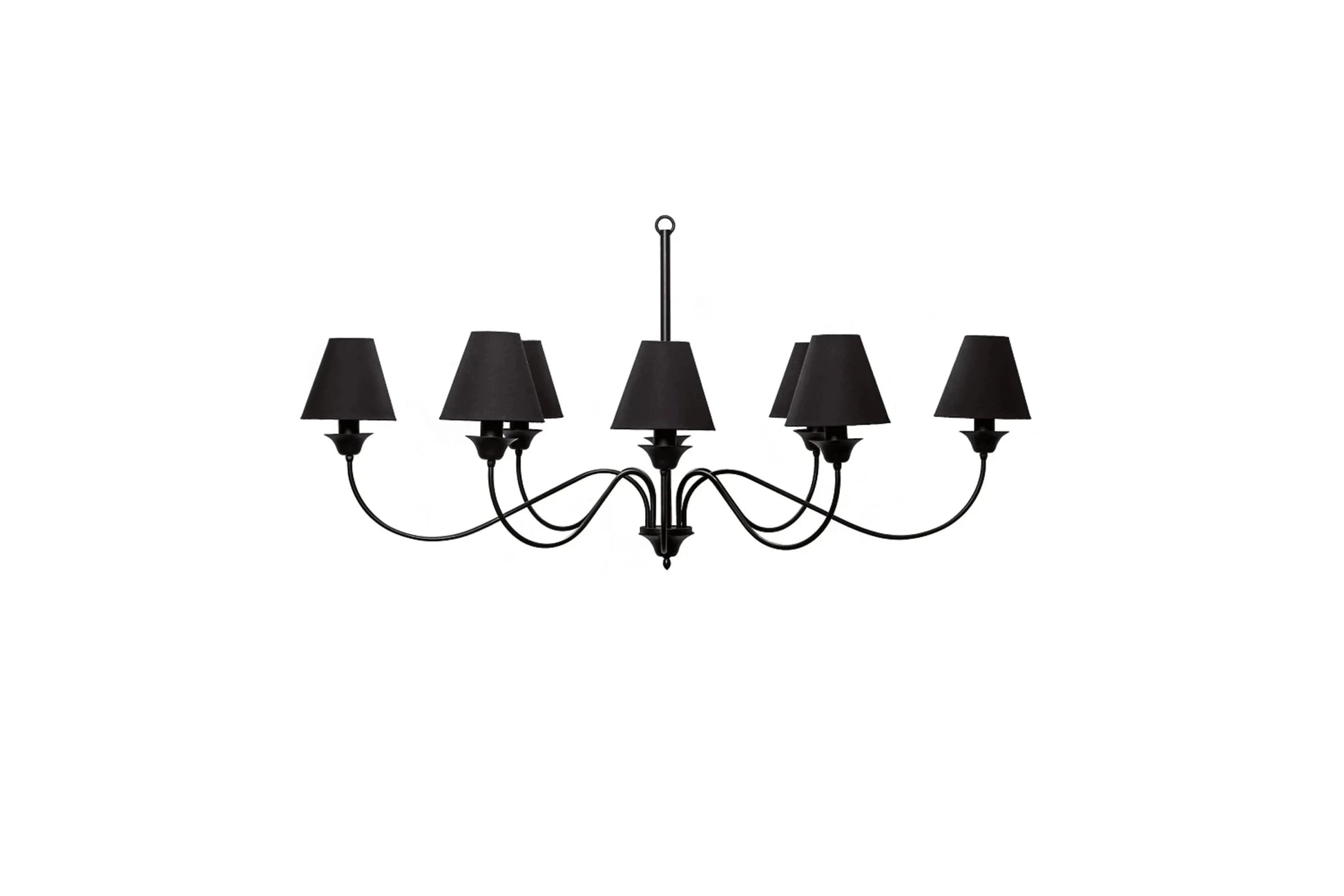 Lustre horizontal com candelabros e 5 cúpulas pretas