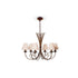 Lustre de metal com 6 braços e 6 cúpulas de tecido claro