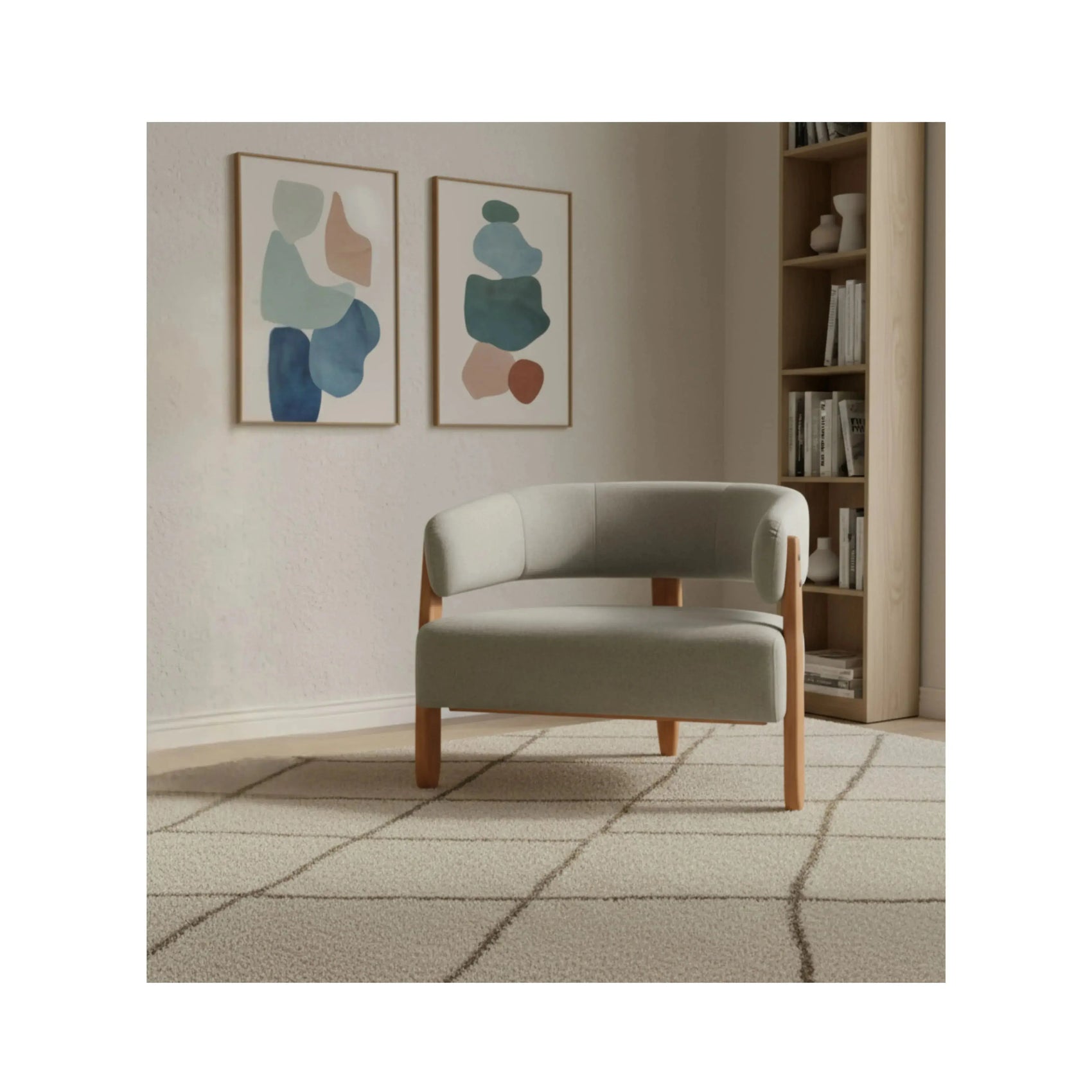 Poltrona Maruí – poltrona com curvas suaves e pés em madeira natural