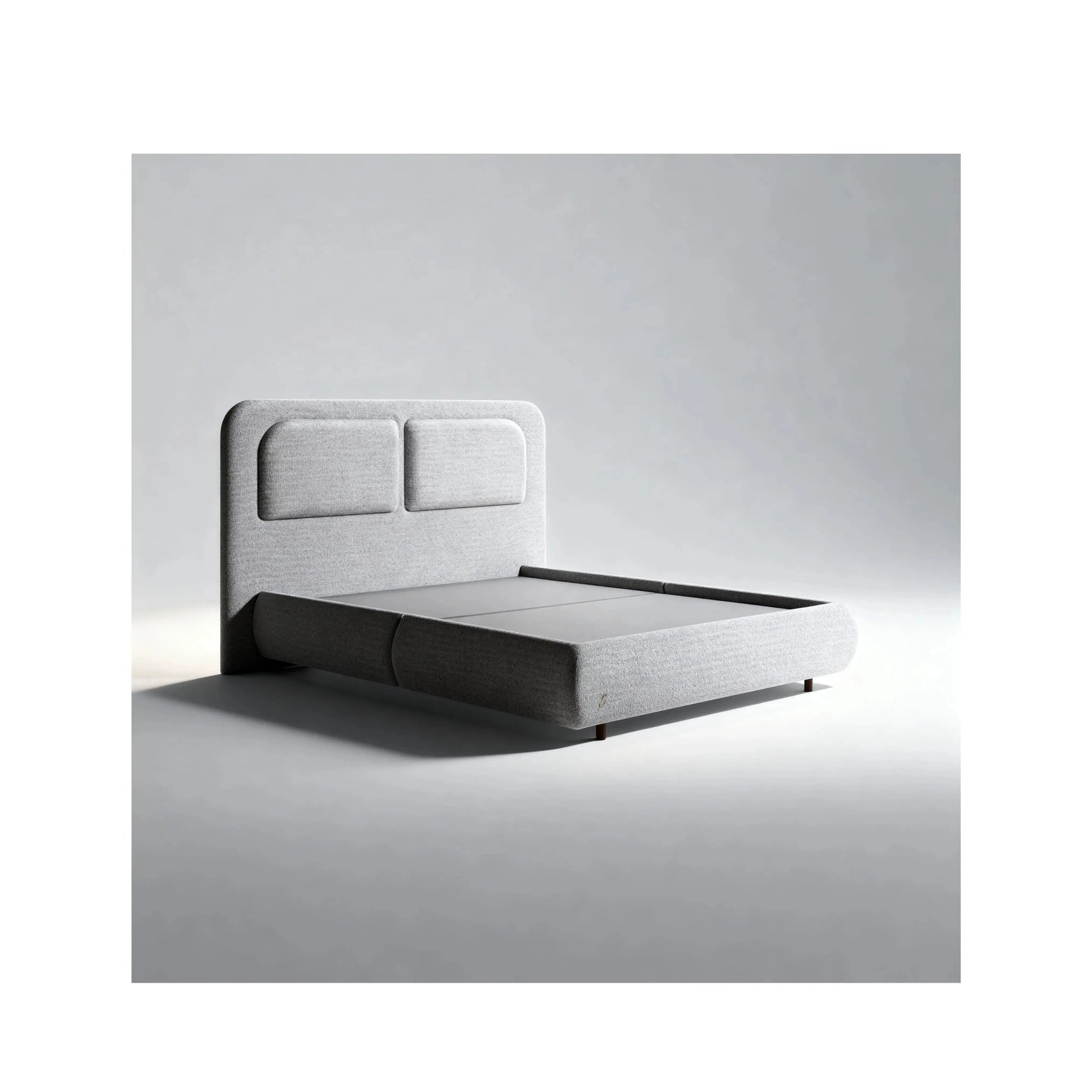Cama Melodia – cama estofada com cabeceira de curvas orgânicas em linho ou bouclé