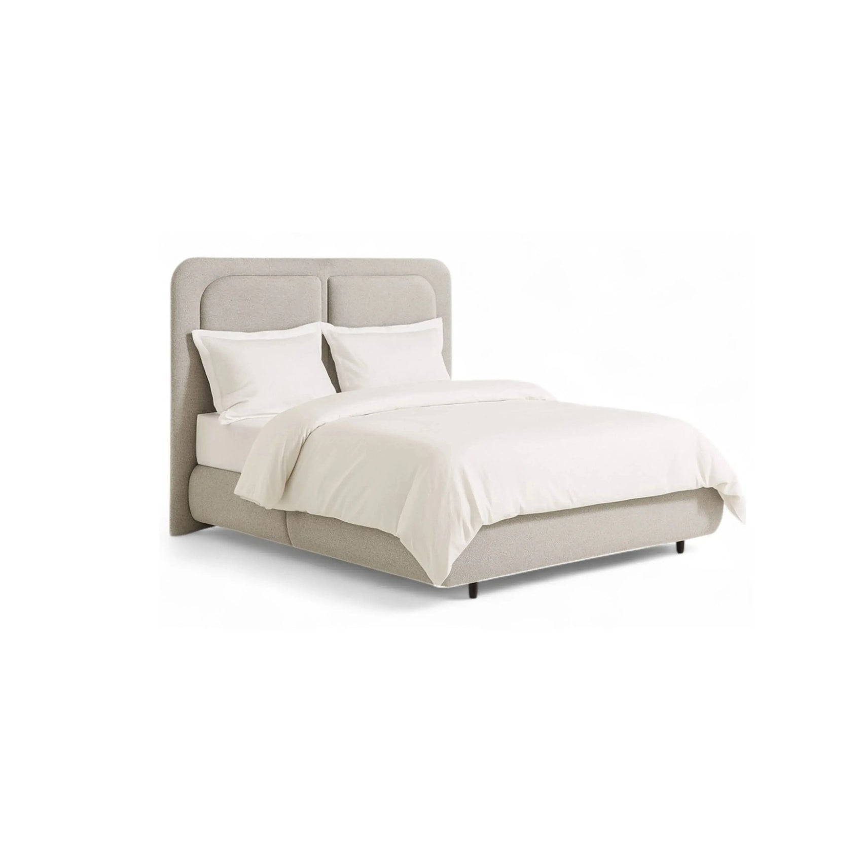 Cama Melodia – cama estofada com cabeceira de curvas orgânicas em linho ou bouclé