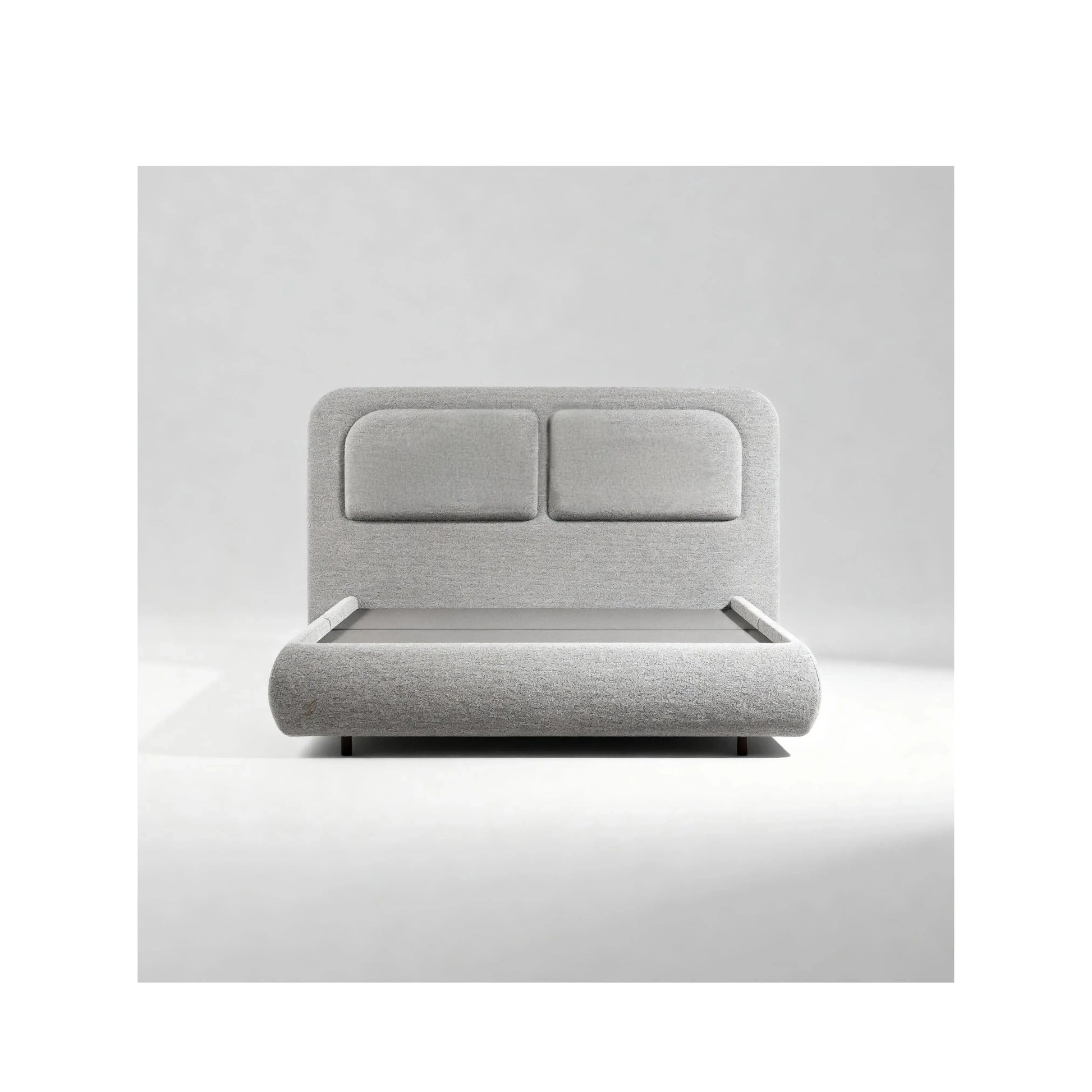 Cama Melodia – cama estofada com cabeceira de curvas orgânicas em linho ou bouclé