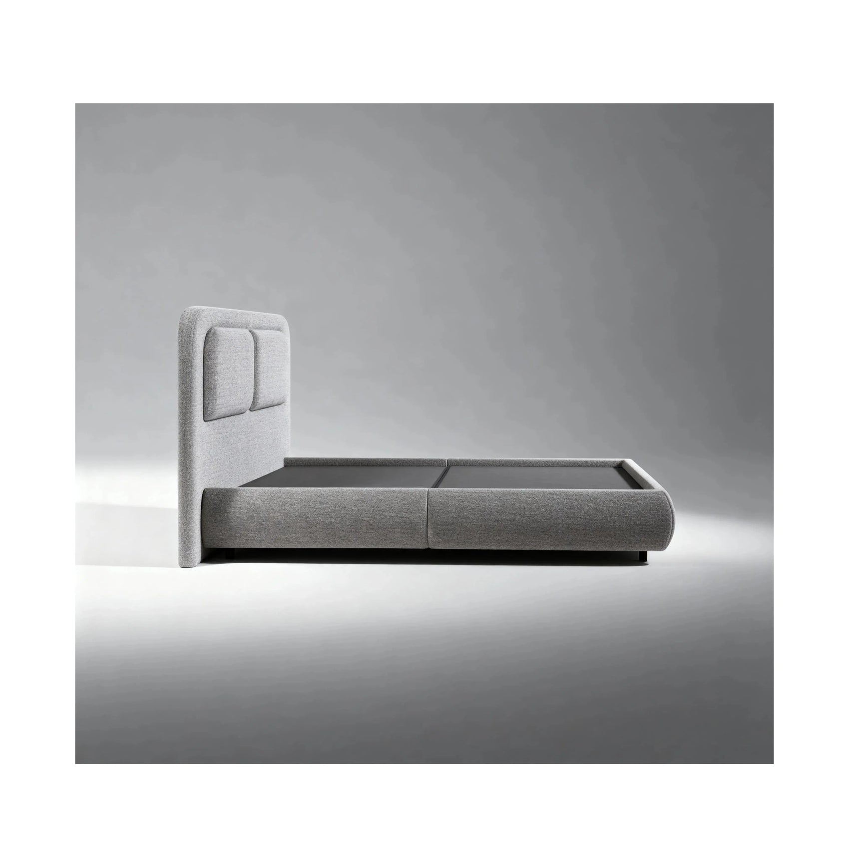Cama Melodia – cama estofada com cabeceira de curvas orgânicas em linho ou bouclé