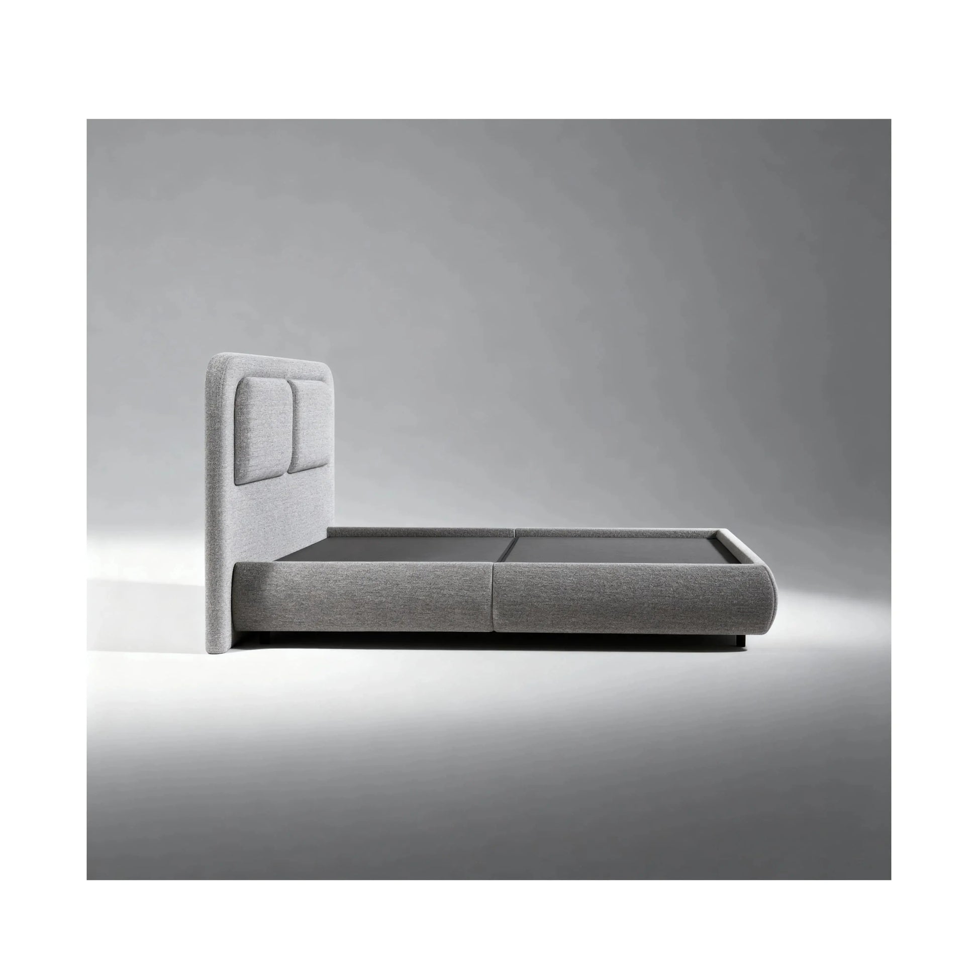 Cama Melodia – cama estofada com cabeceira de curvas orgânicas em linho ou bouclé