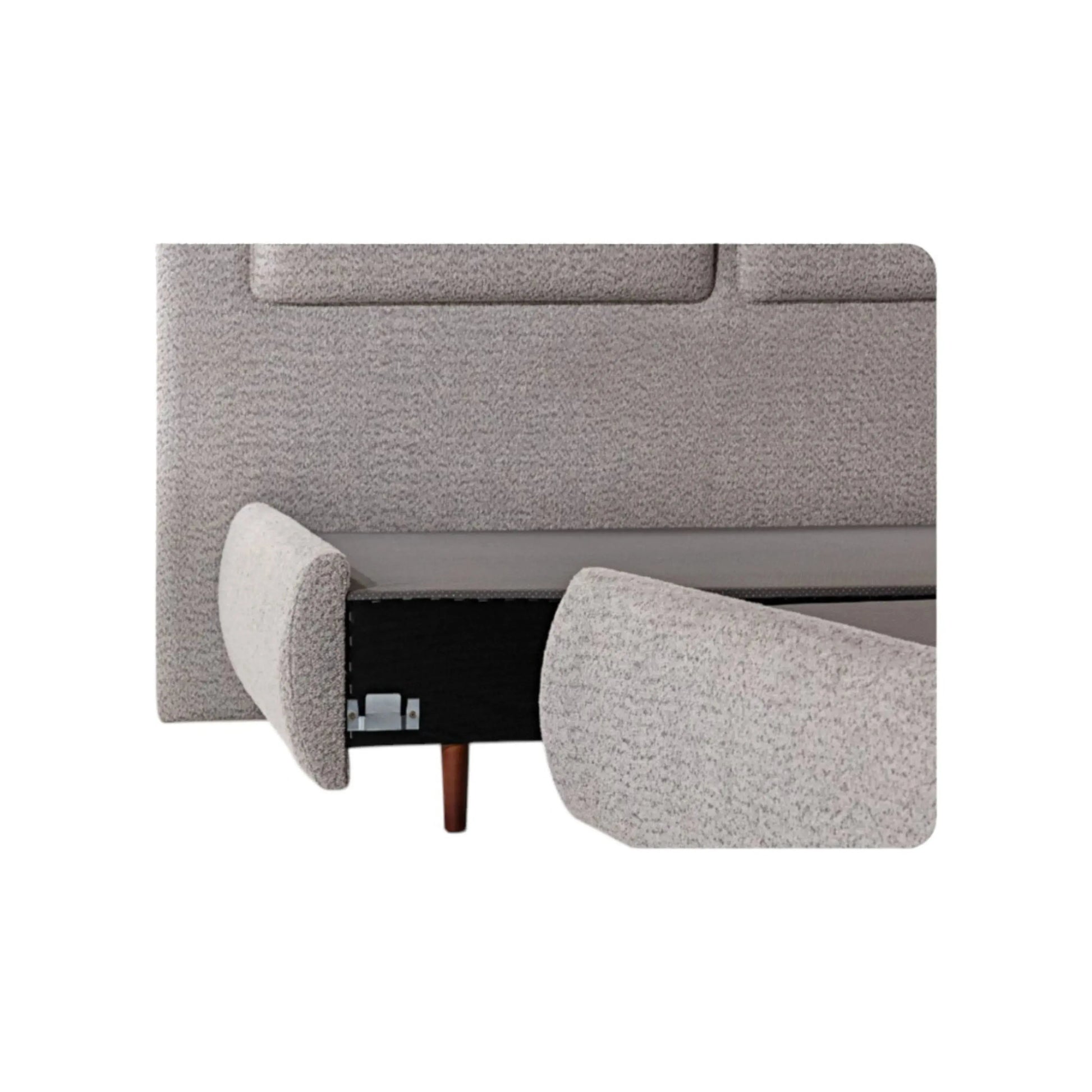 Cama Melodia – cama estofada com cabeceira de curvas orgânicas em linho ou bouclé