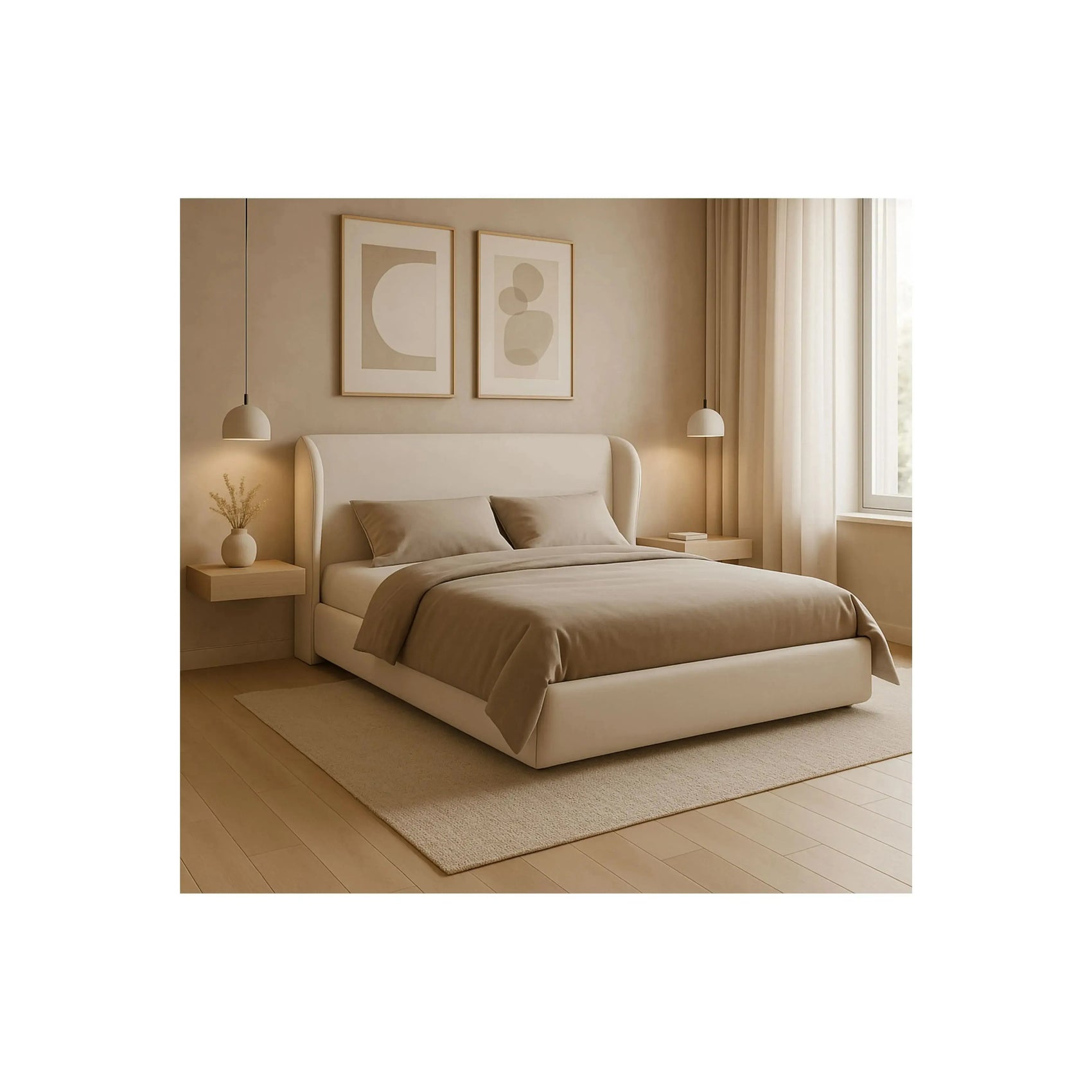 Cama Merida – cama estofada com cabeceira alta e design sereno