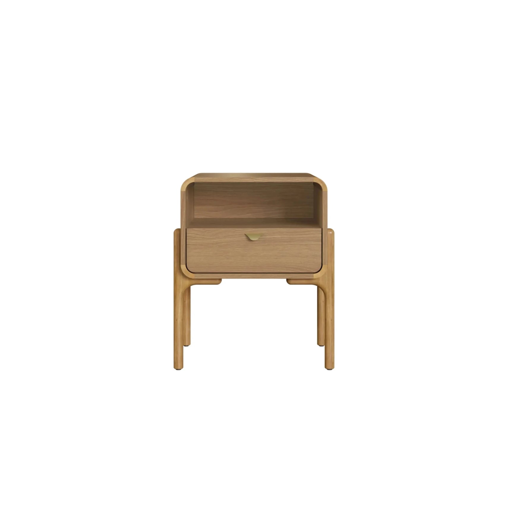 Mesa de cabeceira de madeira com 1 gaveta e pés altos