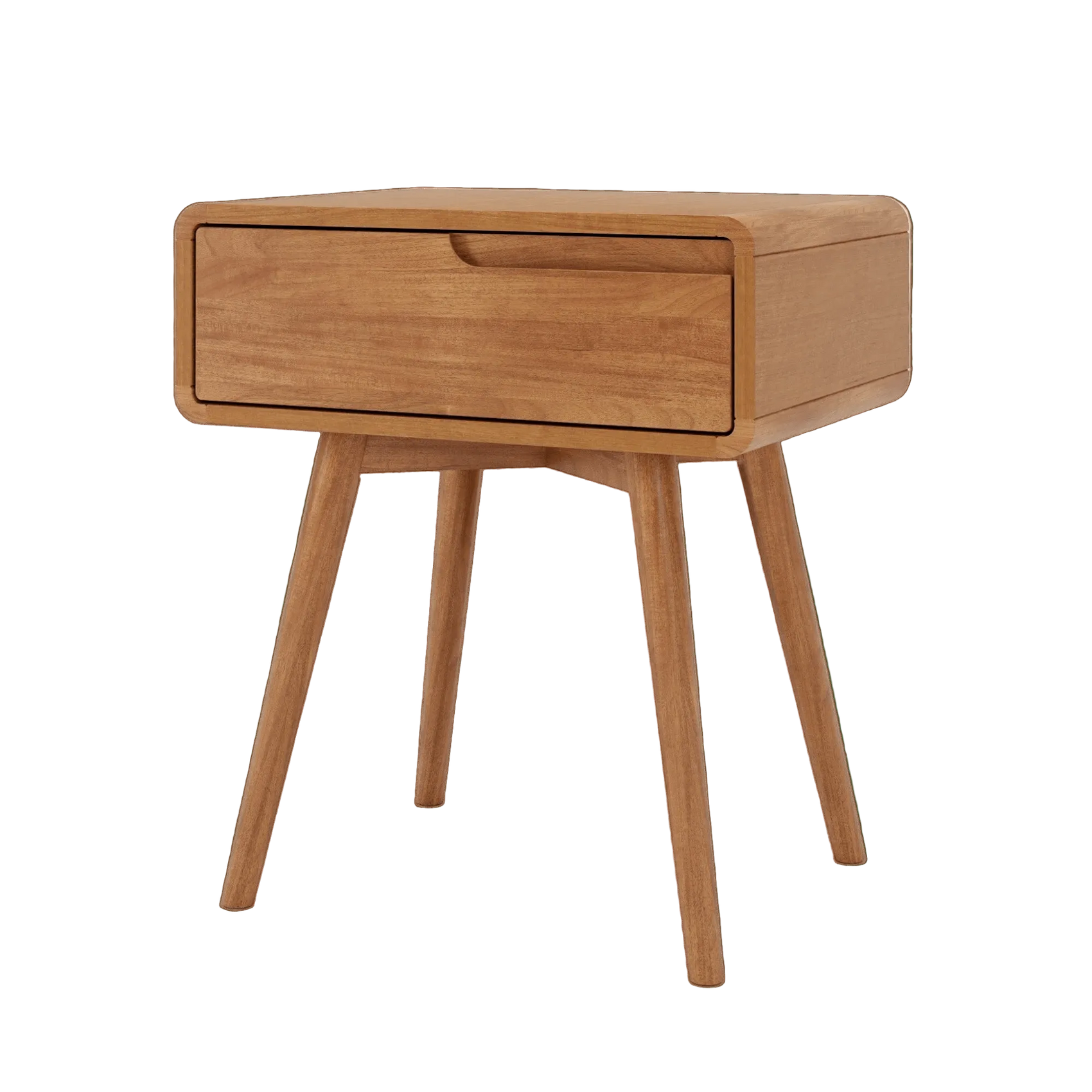 Mesa de cabeceira de madeira com gaveta e pés palito