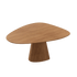 Mesa de jantar de tampo orgânico arredondado sobre base pedestal de madeira