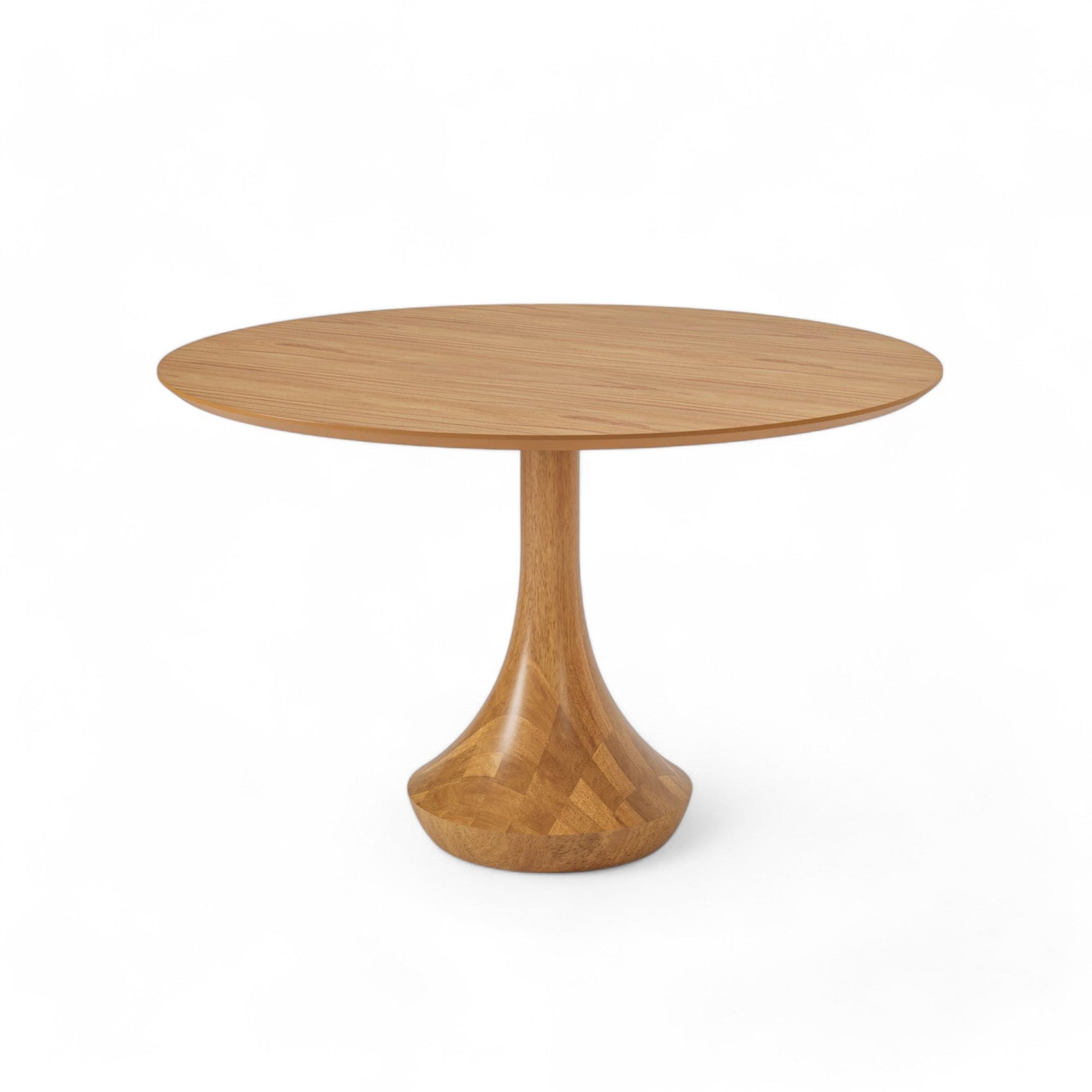 Mesa Mahal redonda madeira clara, tampo circular e base pedestal