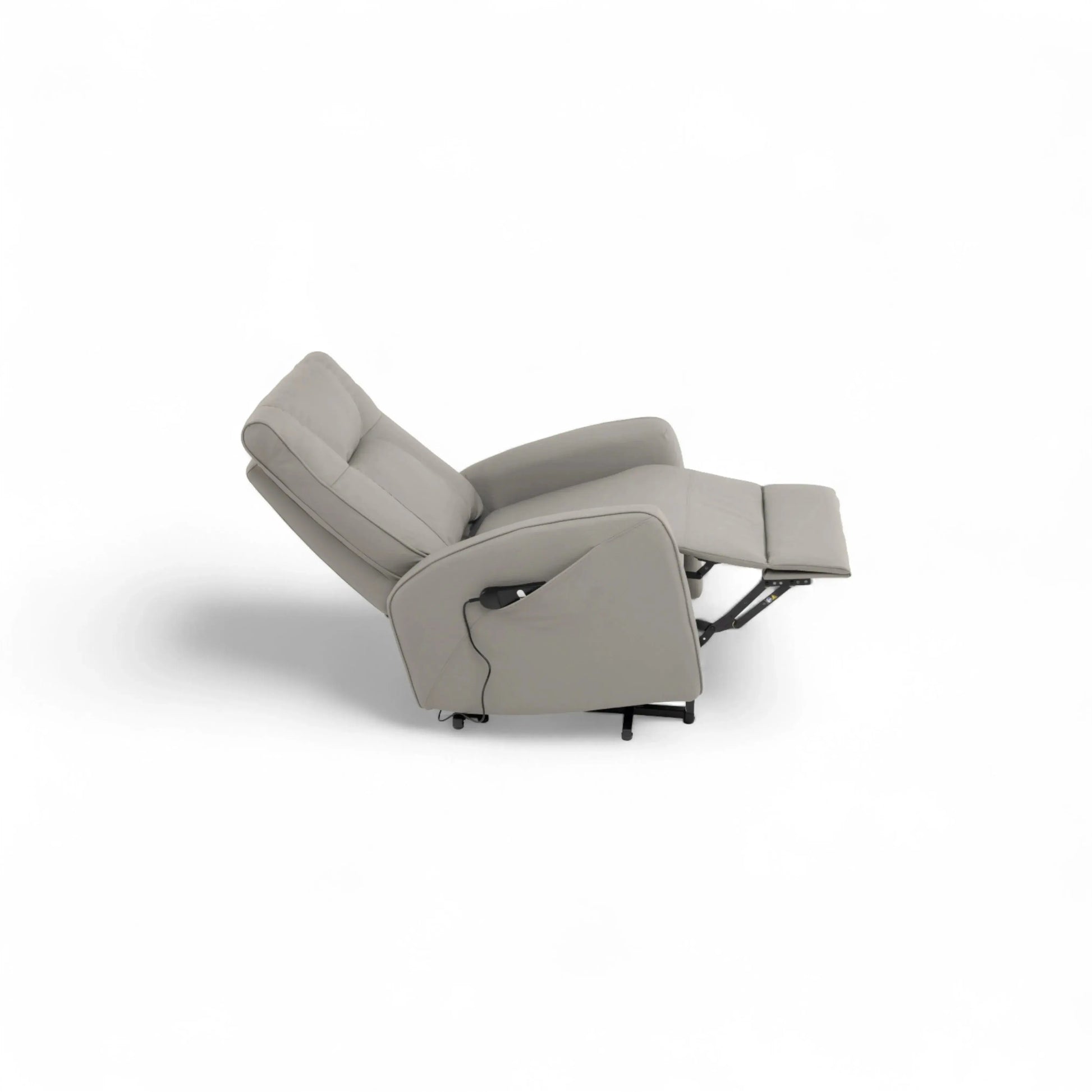 Poltrona Elétrica Milano em courino cinza com sistema lifting e design compacto contemporâneo