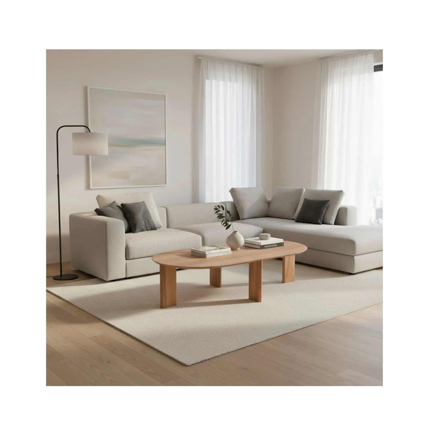 Mesa de Centro Mori Hanover – mesa ovalada 120 cm com acabamento amadeirado Hanover