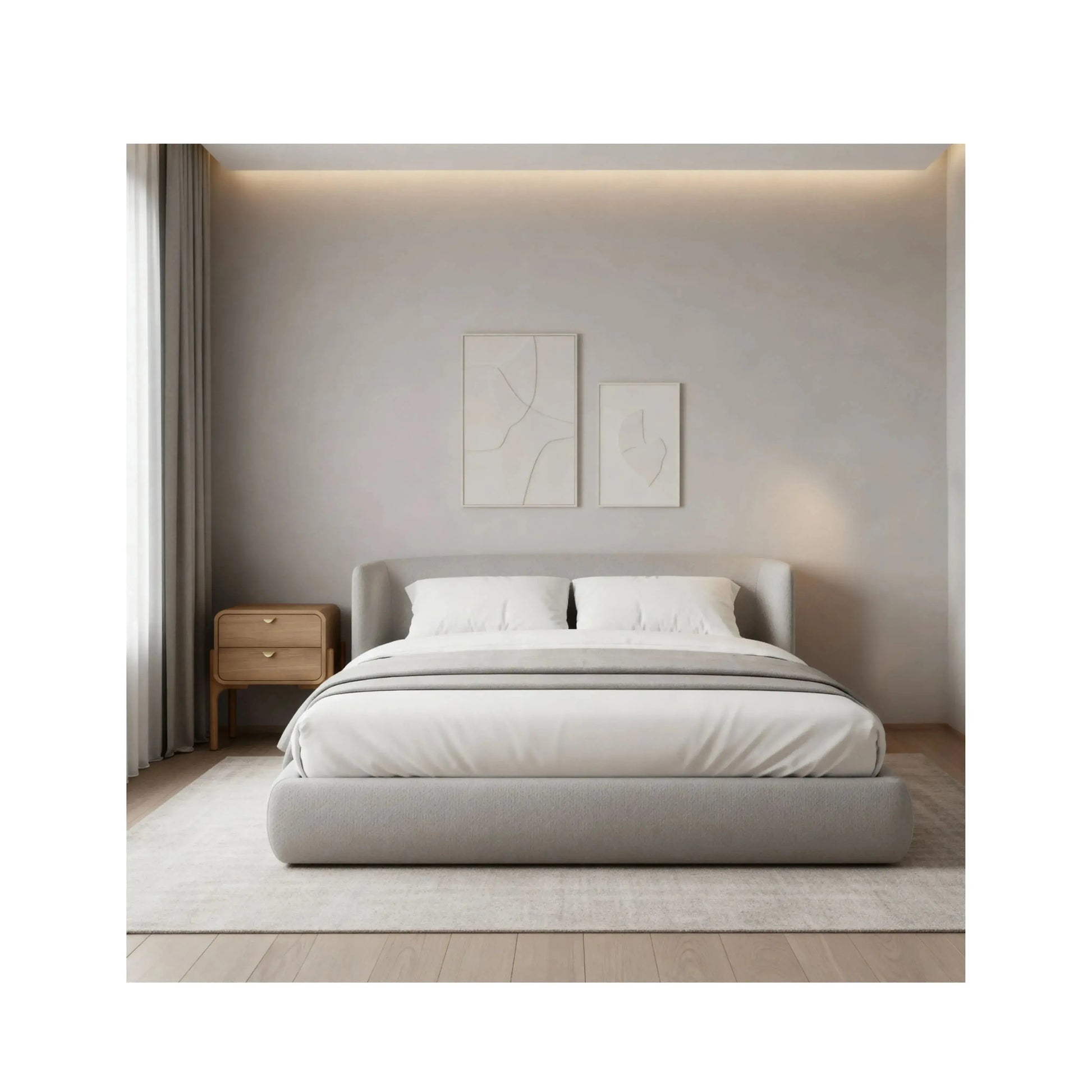 Cama Nina – cama estofada minimalista com cabeceira curva de 95 cm