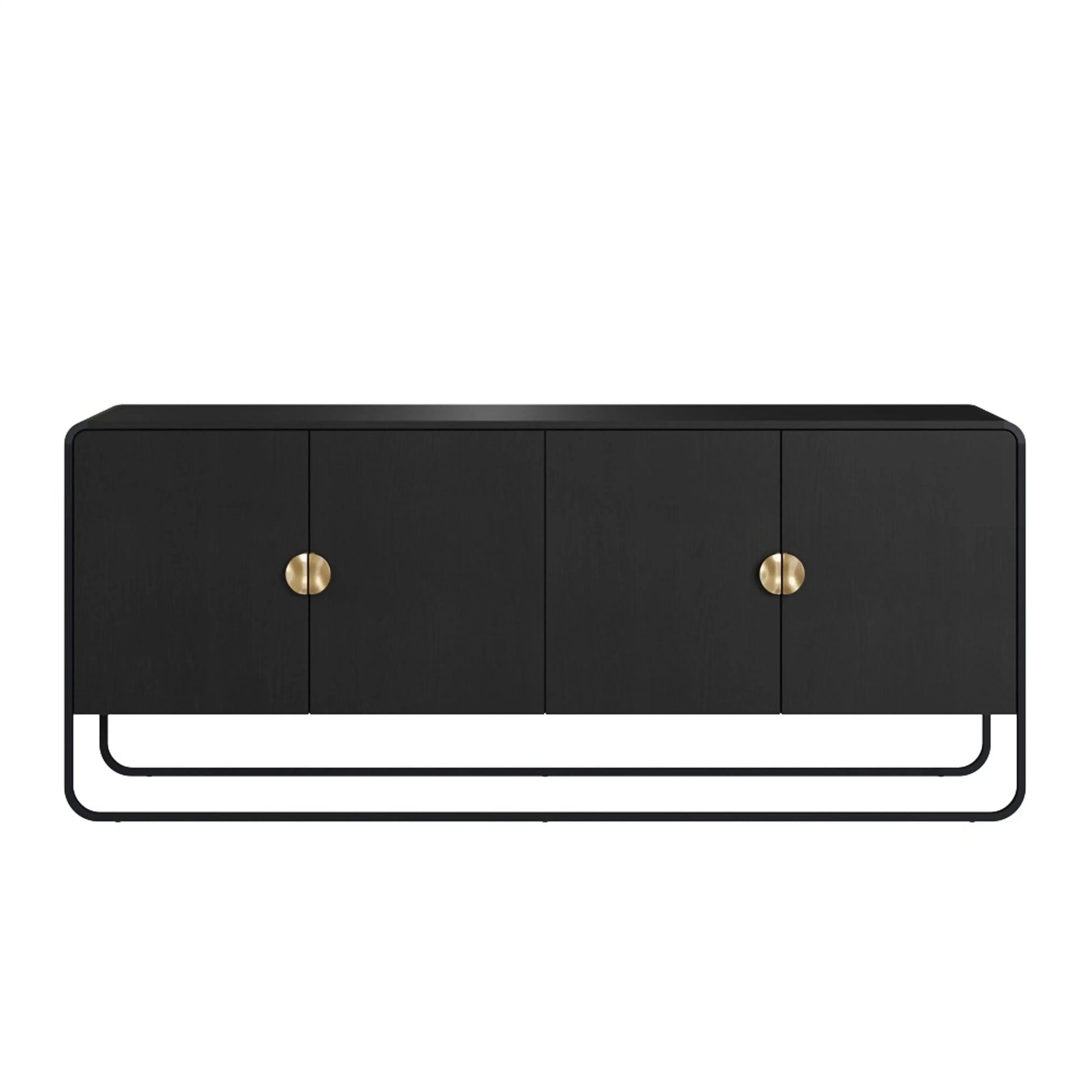 Balcão Buffet Dalia 180cm acabamento Nero/Preto com 4 portas e pés metálicos