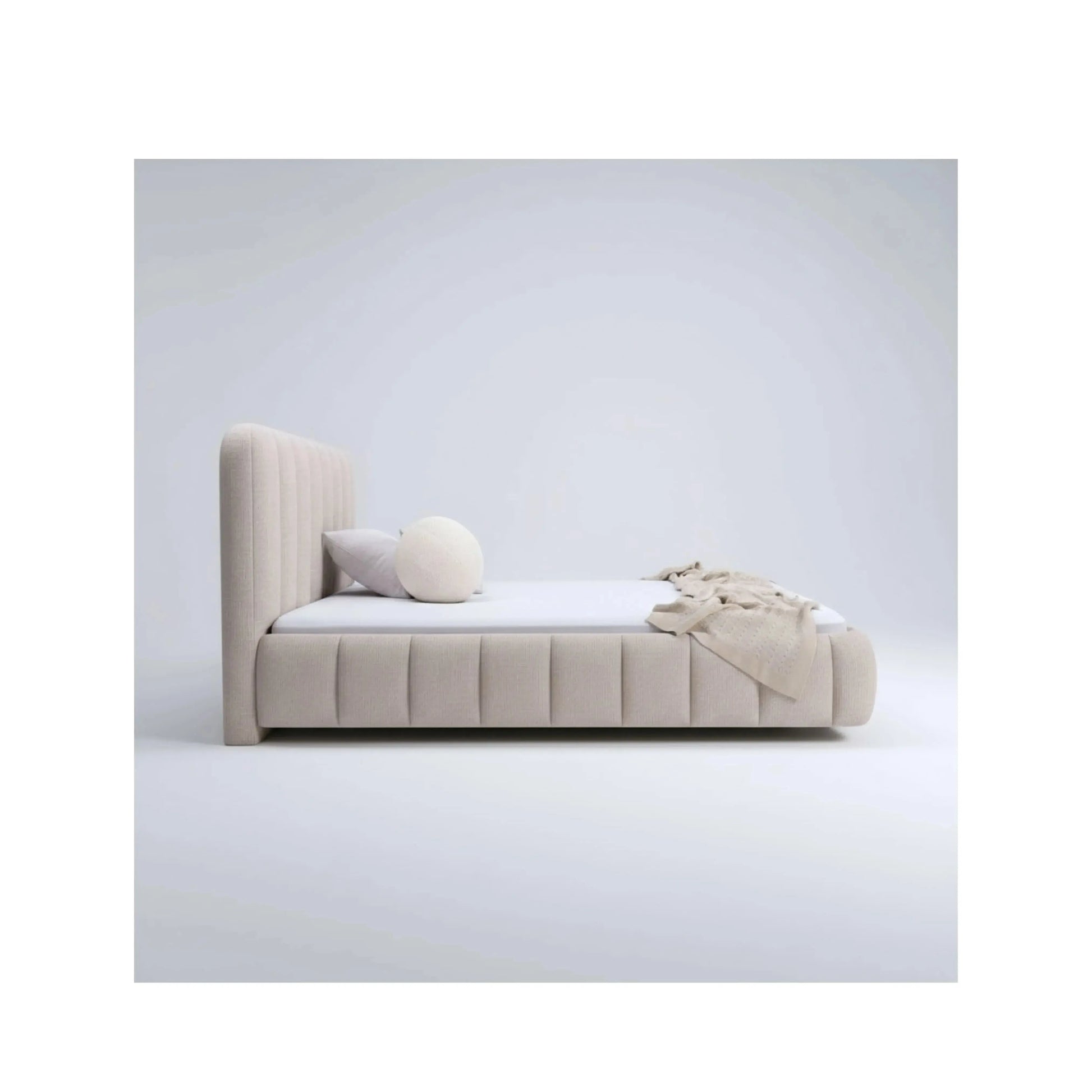 Cama Noir com cabeceira alta em acabamento escuro e design minimalista sofisticado