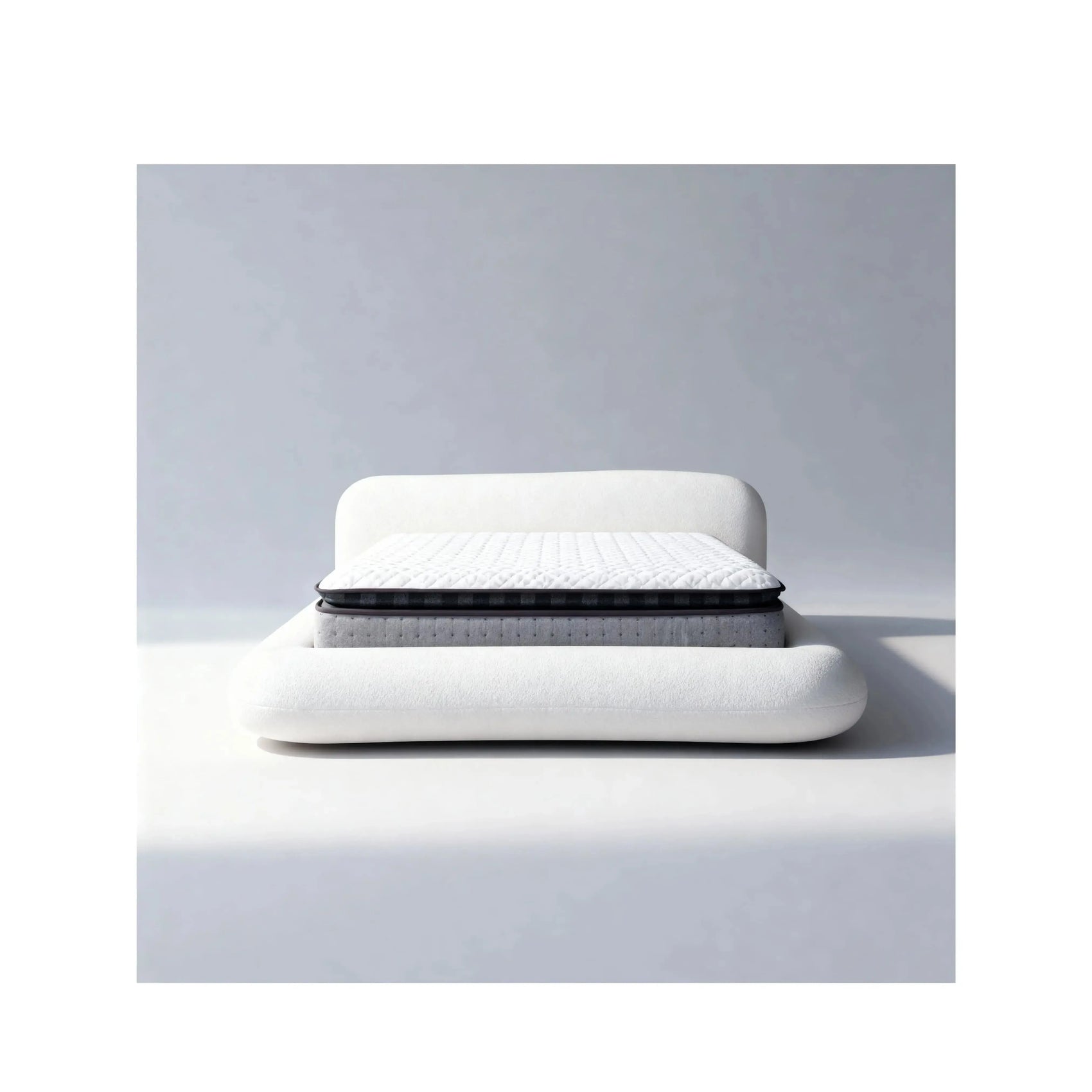 Cama Nuvem – cama estofada com design orgânico e cabeceira arredondada