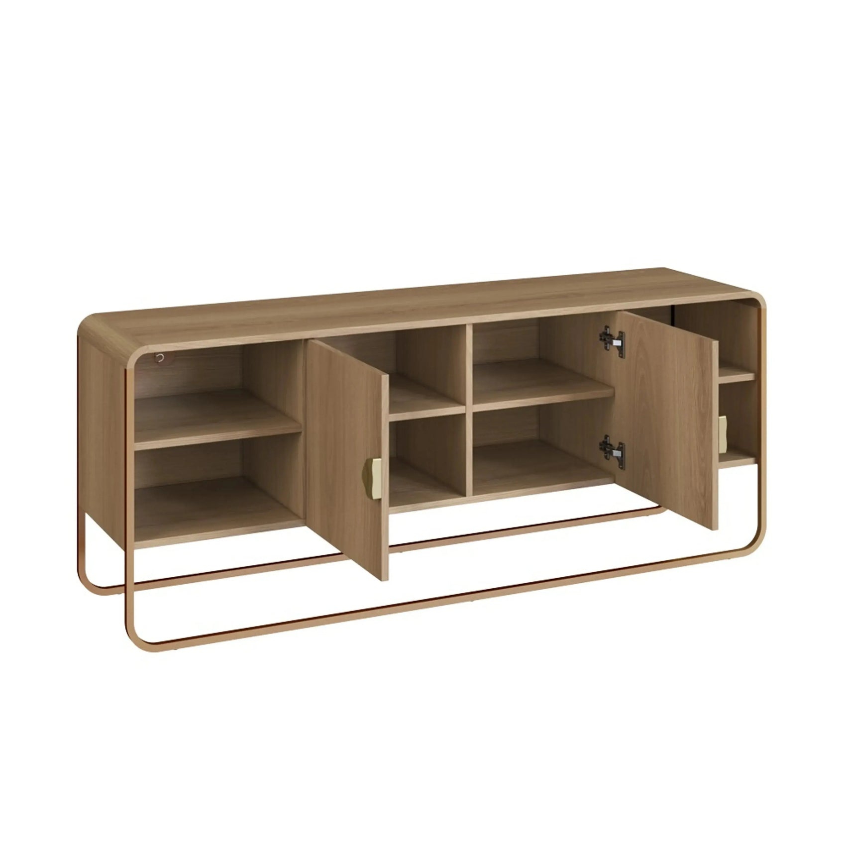 Rack Dalia 150cm 2 Portas acabamento Hanover/Dourado com pés metálicos e design orgânico