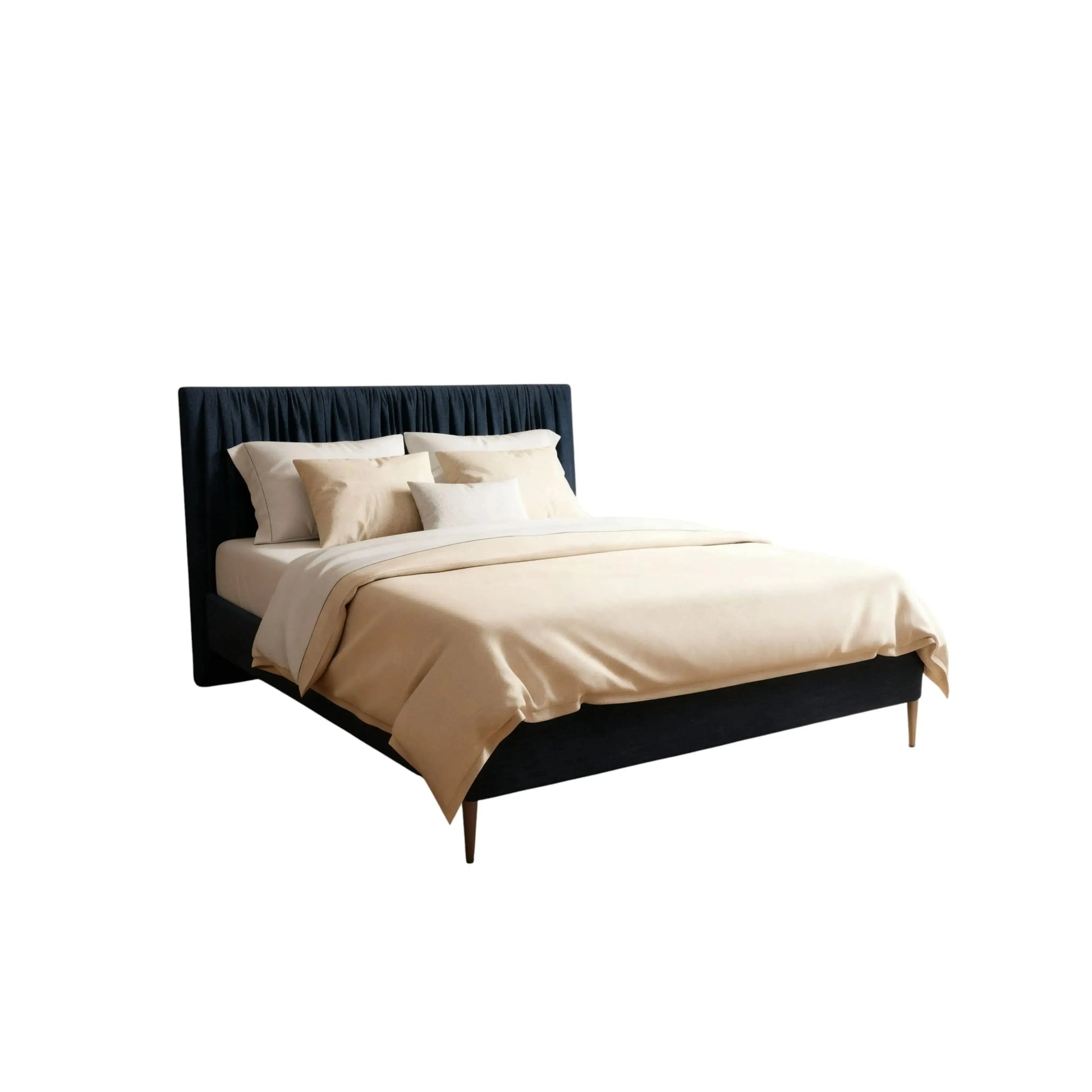 Cama Nyra – cama estofada minimalista em eucalipto de reflorestamento