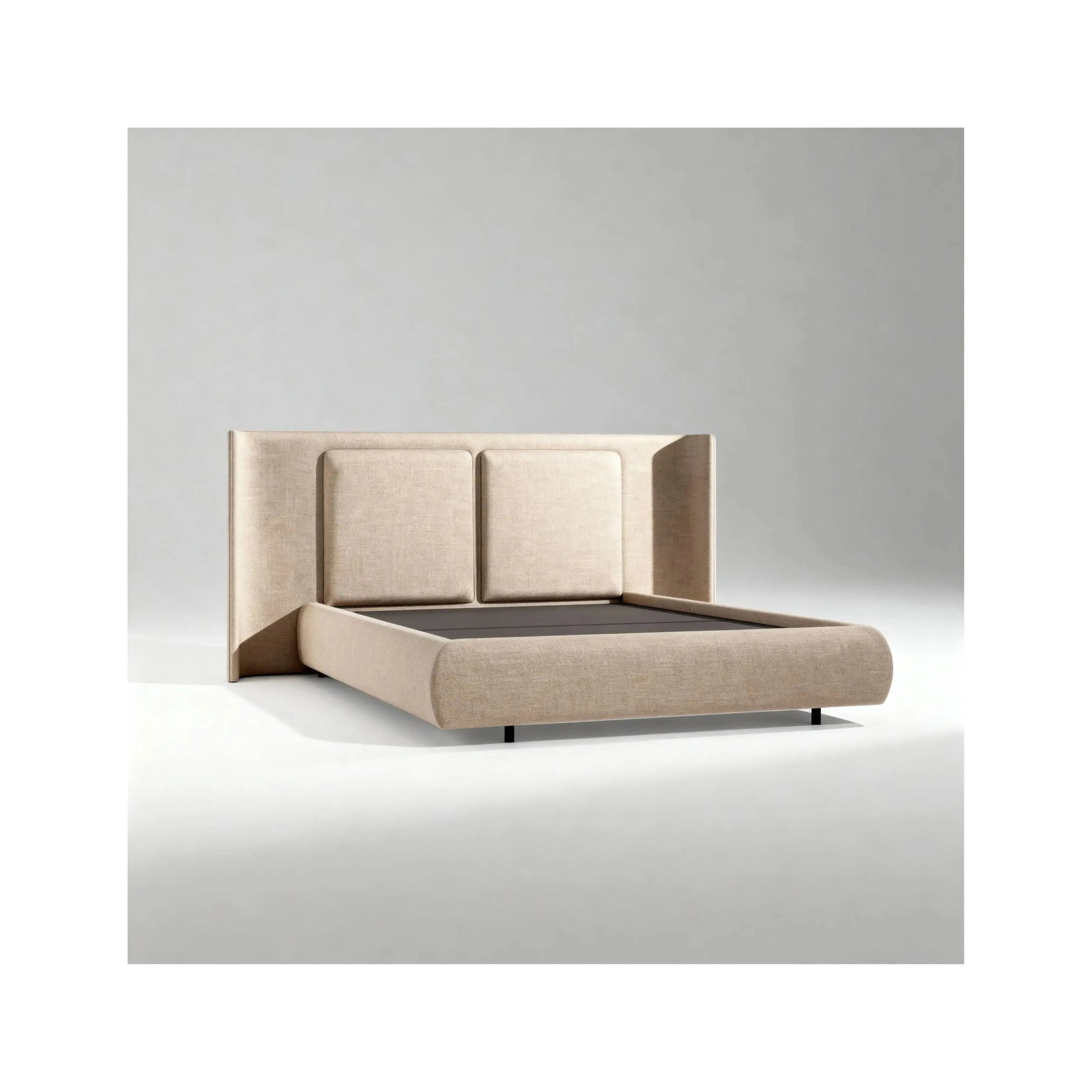 Cama Orion – cama estofada de design imponente com cabeceira de grande porte em linho ou bouclé
