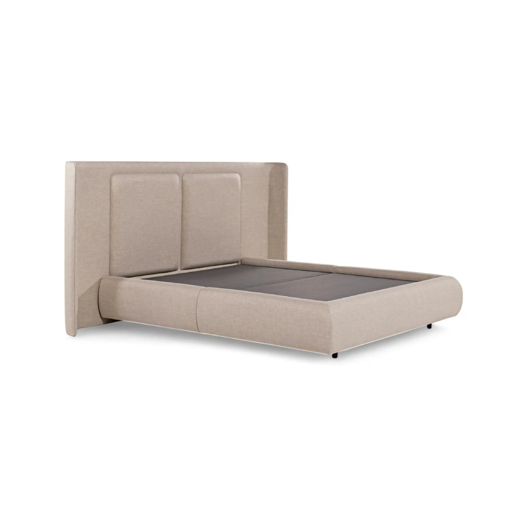 Cama Orion – cama estofada de design imponente com cabeceira de grande porte em linho ou bouclé