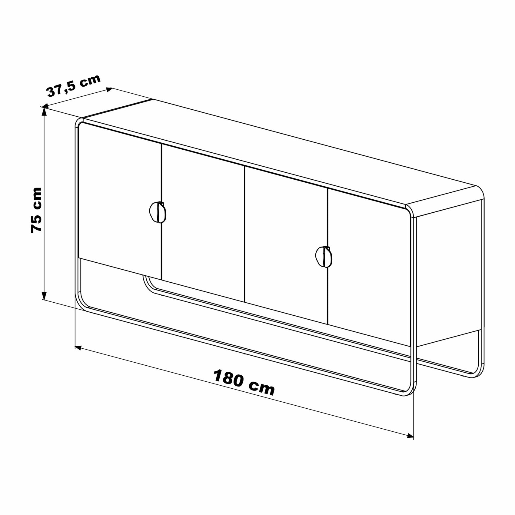 Balcão Buffet Dalia 180cm acabamento Hanover/Dourado com 4 portas e pés metálicos dourados