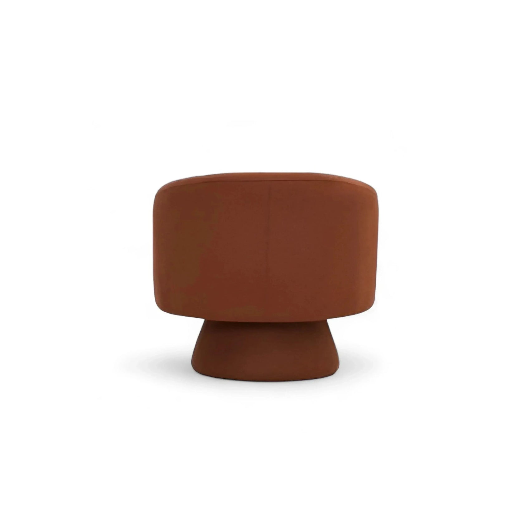 Poltrona Whisky – barril em veludo terracota com base pedestal cônica giratória