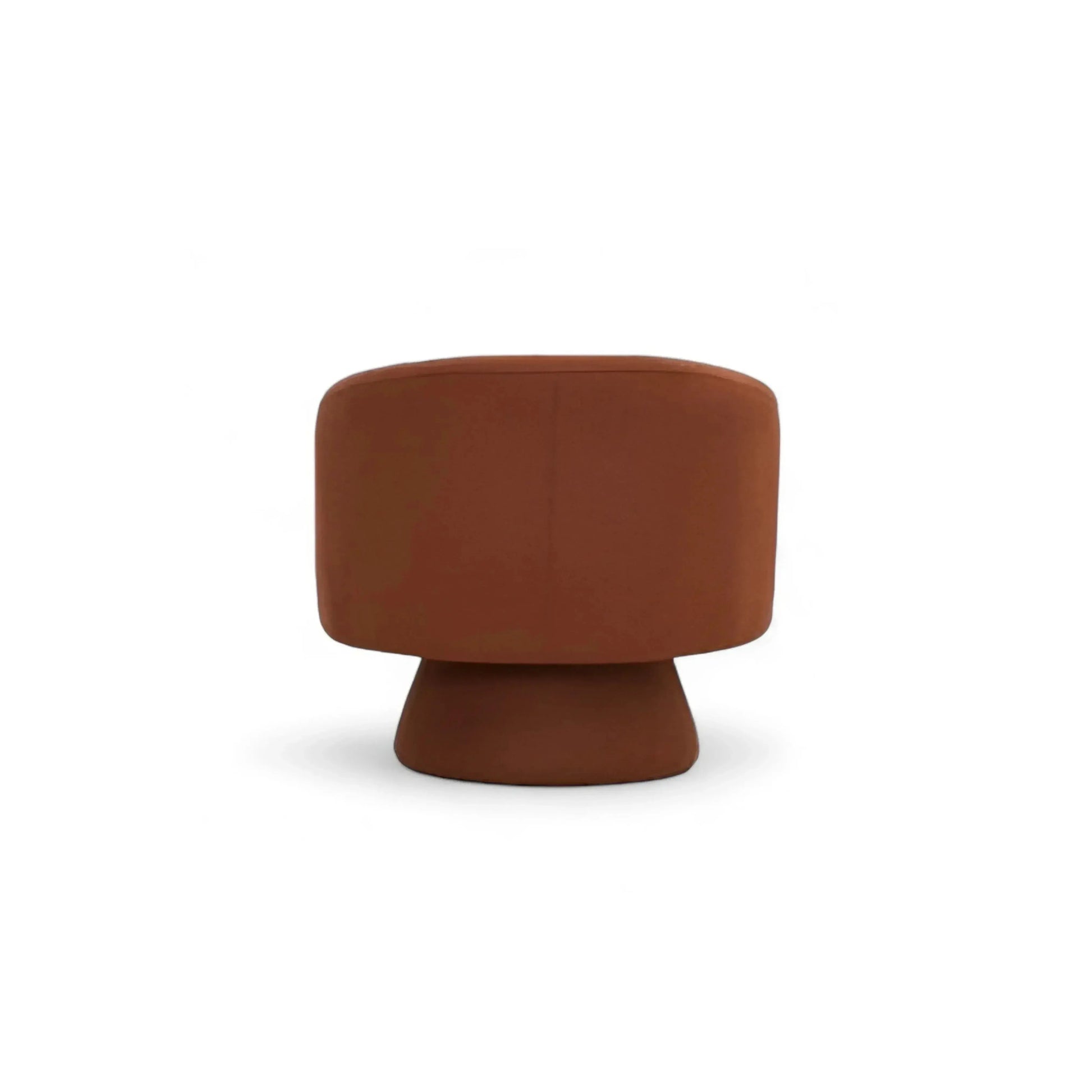 Poltrona Whisky – barril em veludo terracota com base pedestal cônica giratória