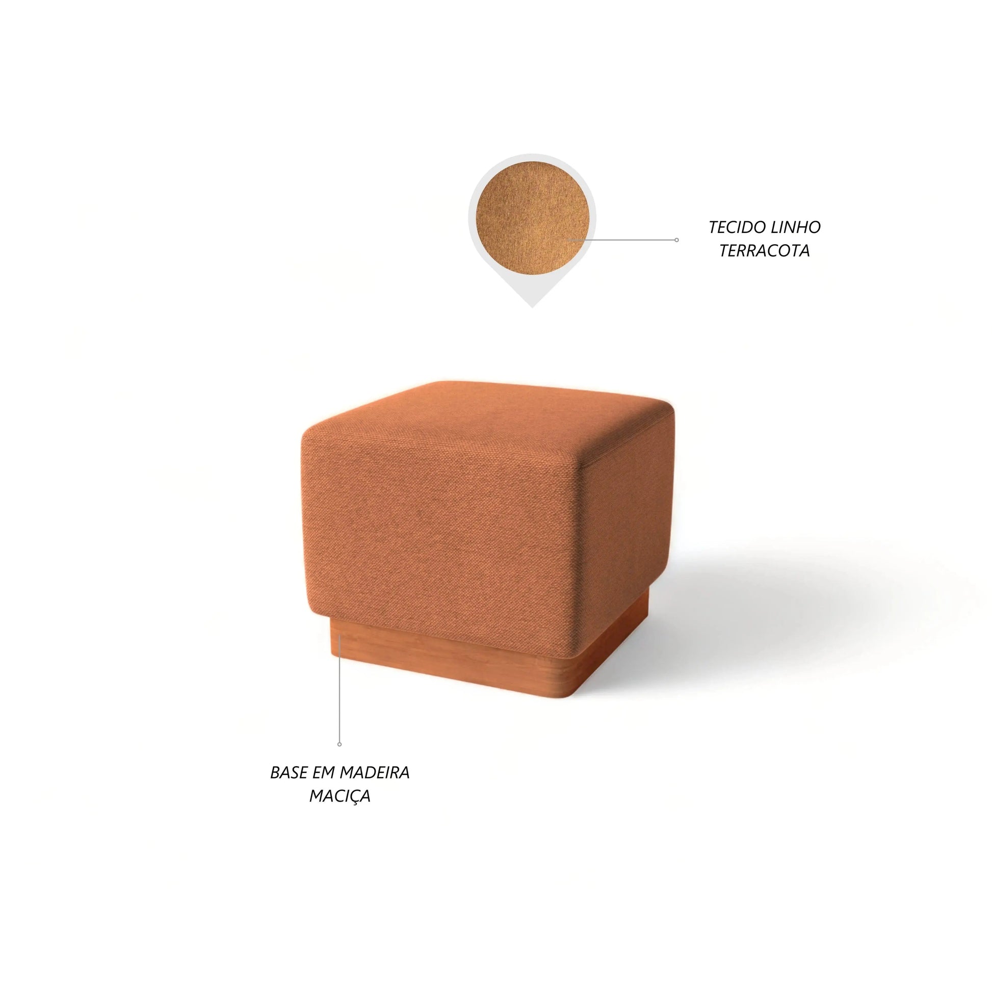 Conjunto 2 Puffs Liv – puffs em linho terracota com estrutura em eucalipto