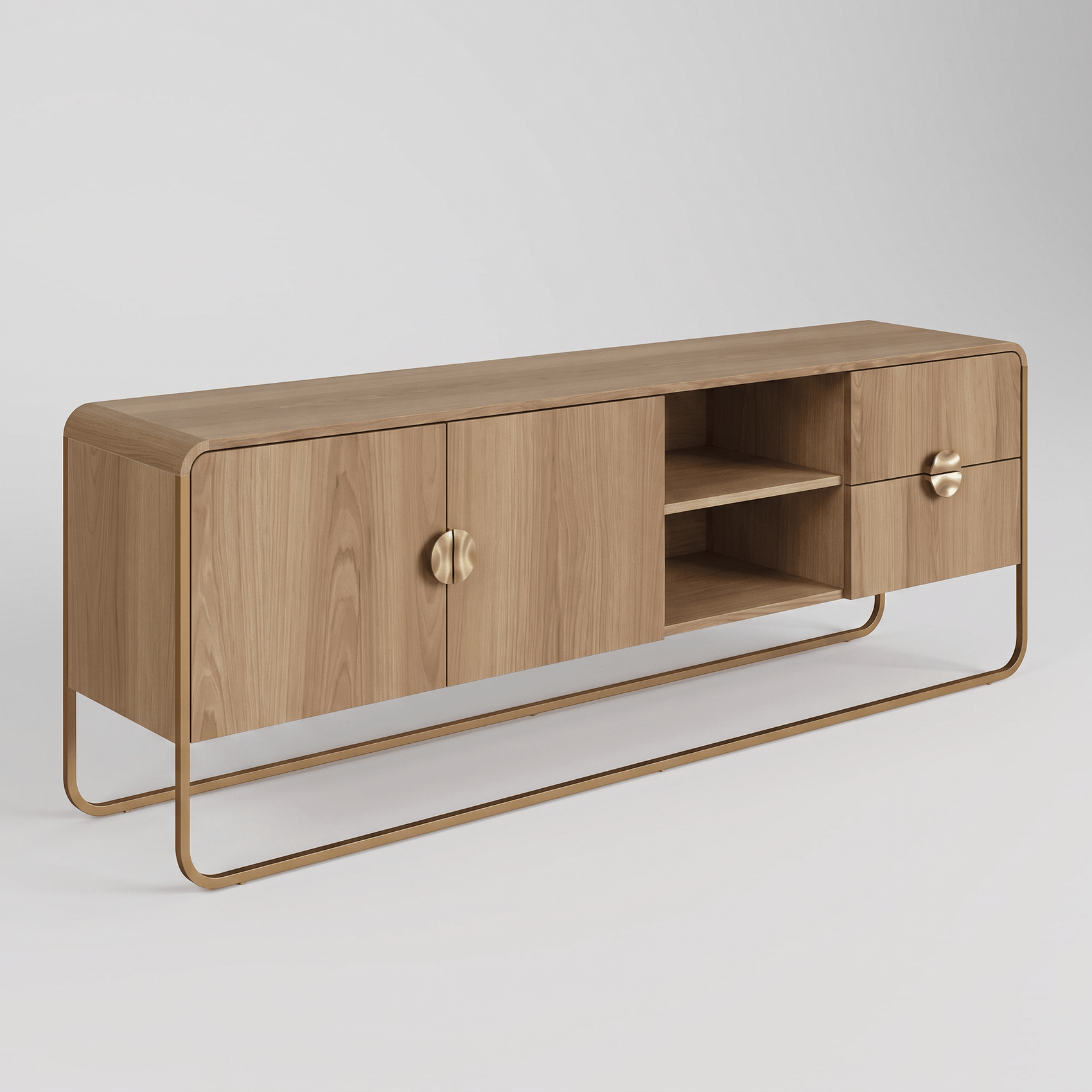 Racks e painéis Rack Dalia 180cm 2 Portas 2 Gavetas Orgânico Pé Metal | Hanover/Dourado Horizon Interiores