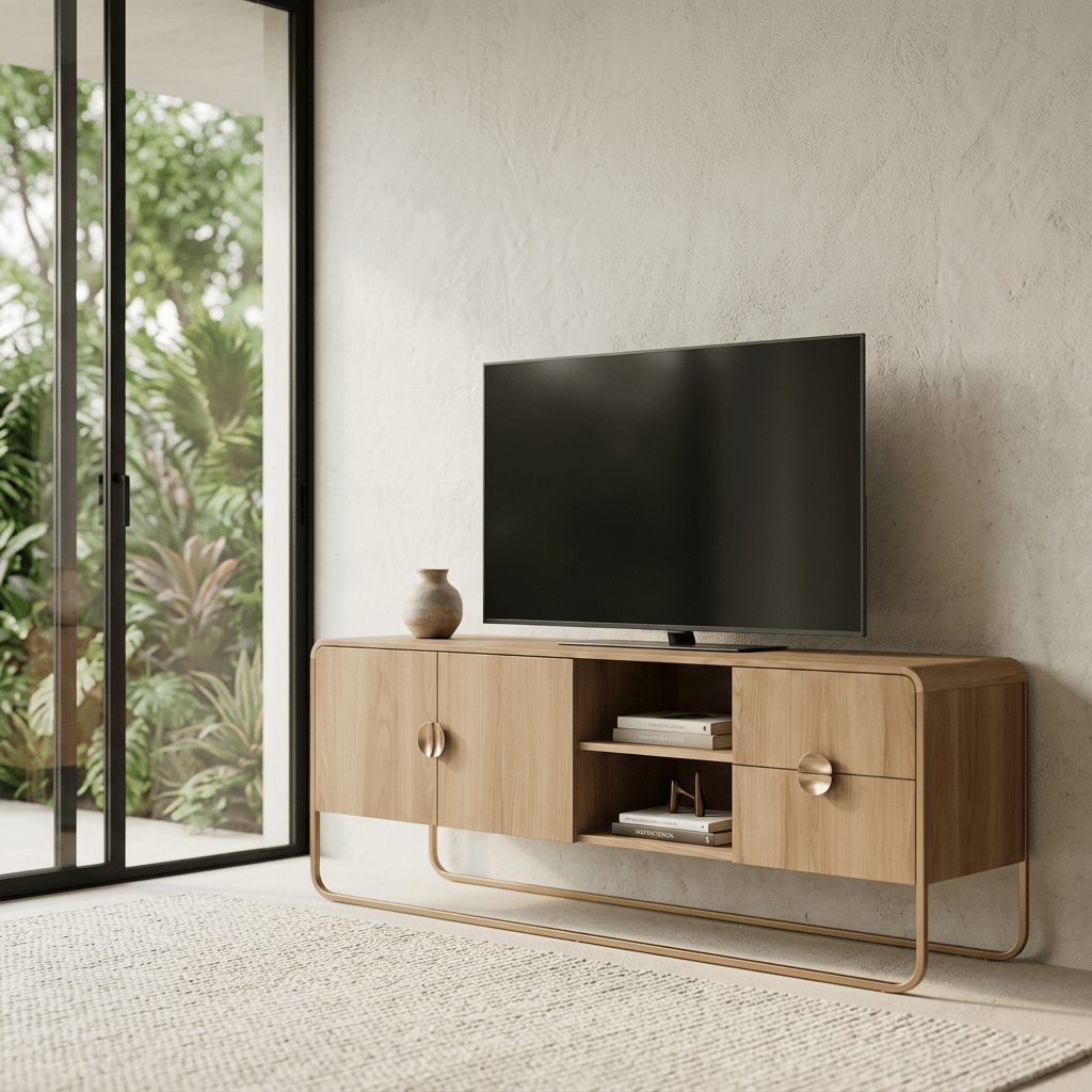 Racks e painéis Rack Dalia 180cm 2 Portas 2 Gavetas Orgânico Pé Metal | Hanover/Dourado Horizon Interiores