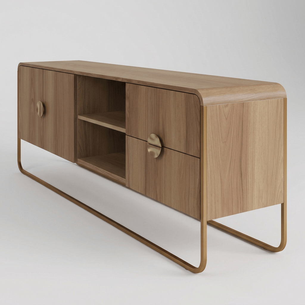 Racks e painéis Rack Dalia 180cm 2 Portas 2 Gavetas Orgânico Pé Metal | Hanover/Dourado Horizon Interiores