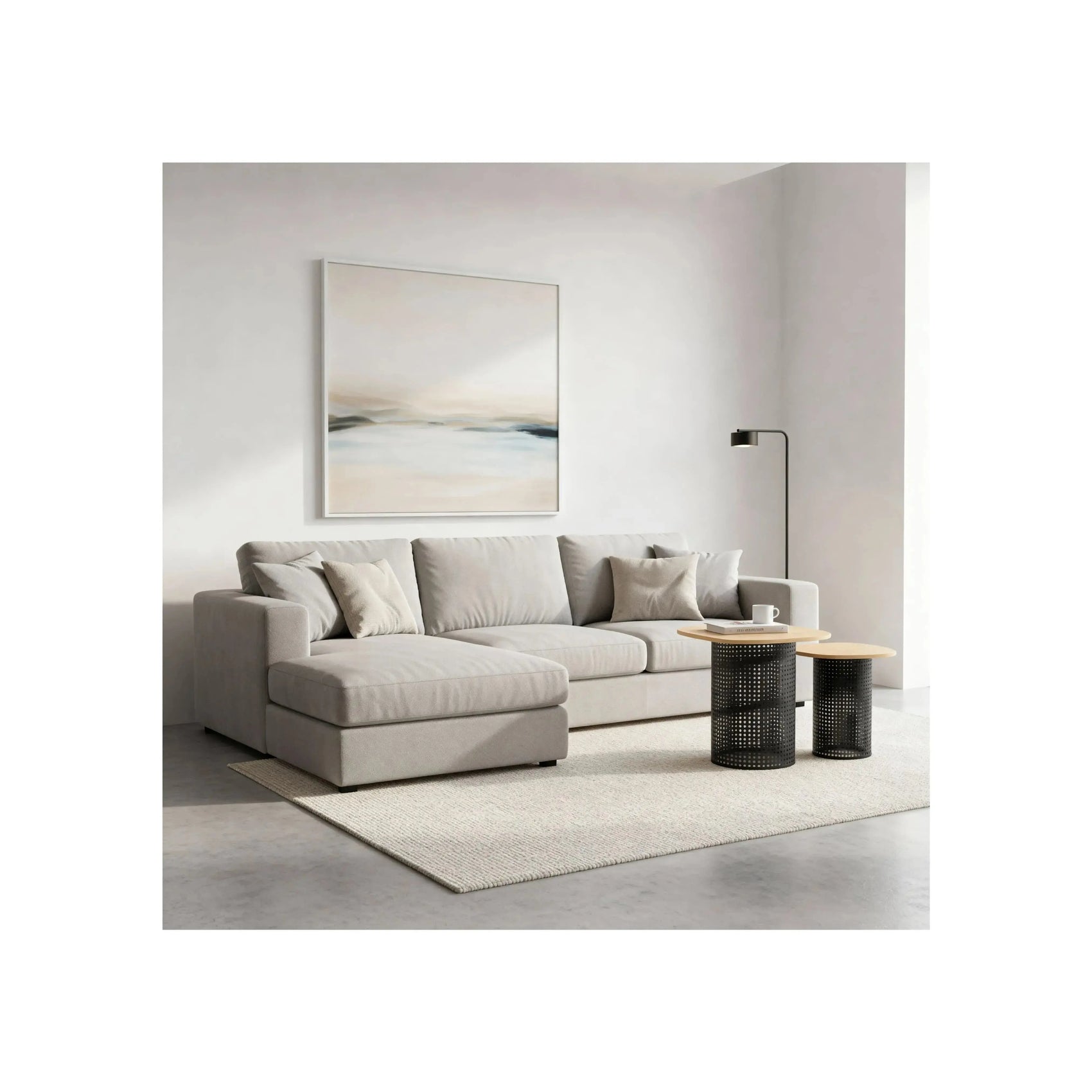 Combo Mesa Lateral Ravien – conjunto de 2 mesas com tampo em madeira clara e base metálica