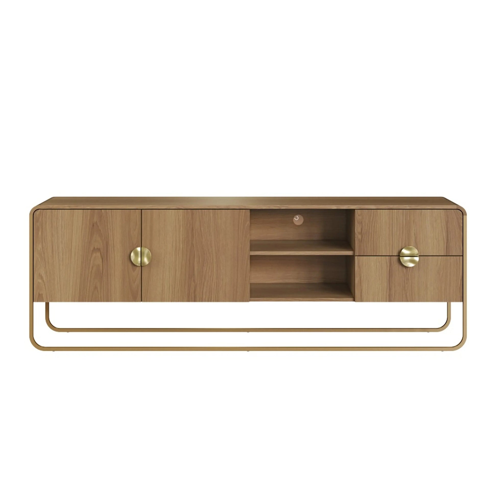 Rack Dalia 180cm 2 Portas e 2 Gavetas acabamento Hanover/Dourado com pés metálicos dourados