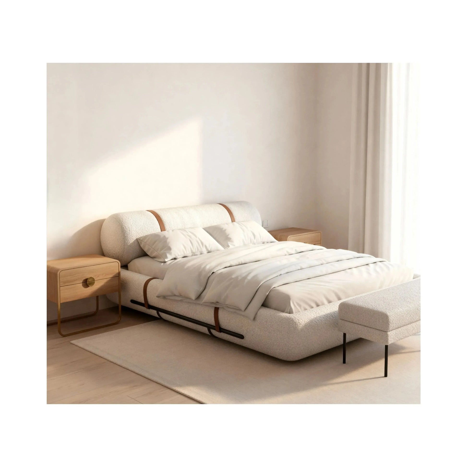 Cama Sheep – cama estofada com design orgânico e cantos arredondados