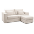 Sofá com capa, assentos estofados, chaise e costuras retas