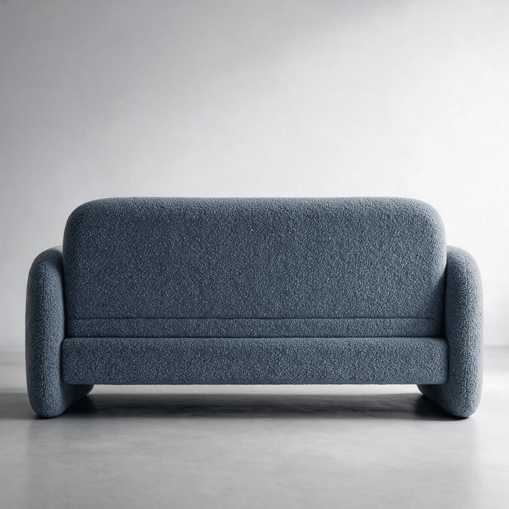 Sofá-cama azul escuro com encosto retangular e pés baixos, acabamento texturizado