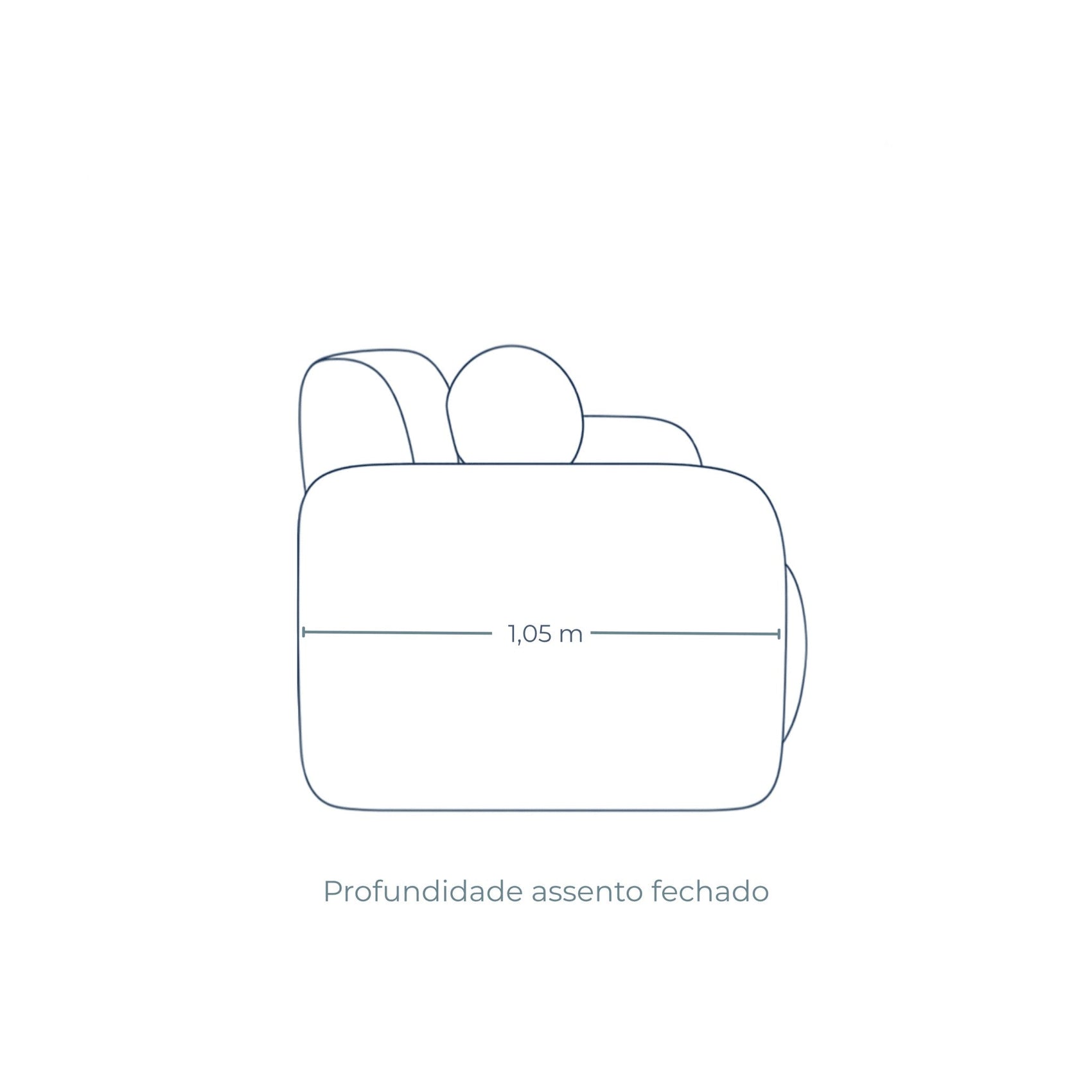 Esquema do sofá-cama com assento fechado e encosto com almofadas