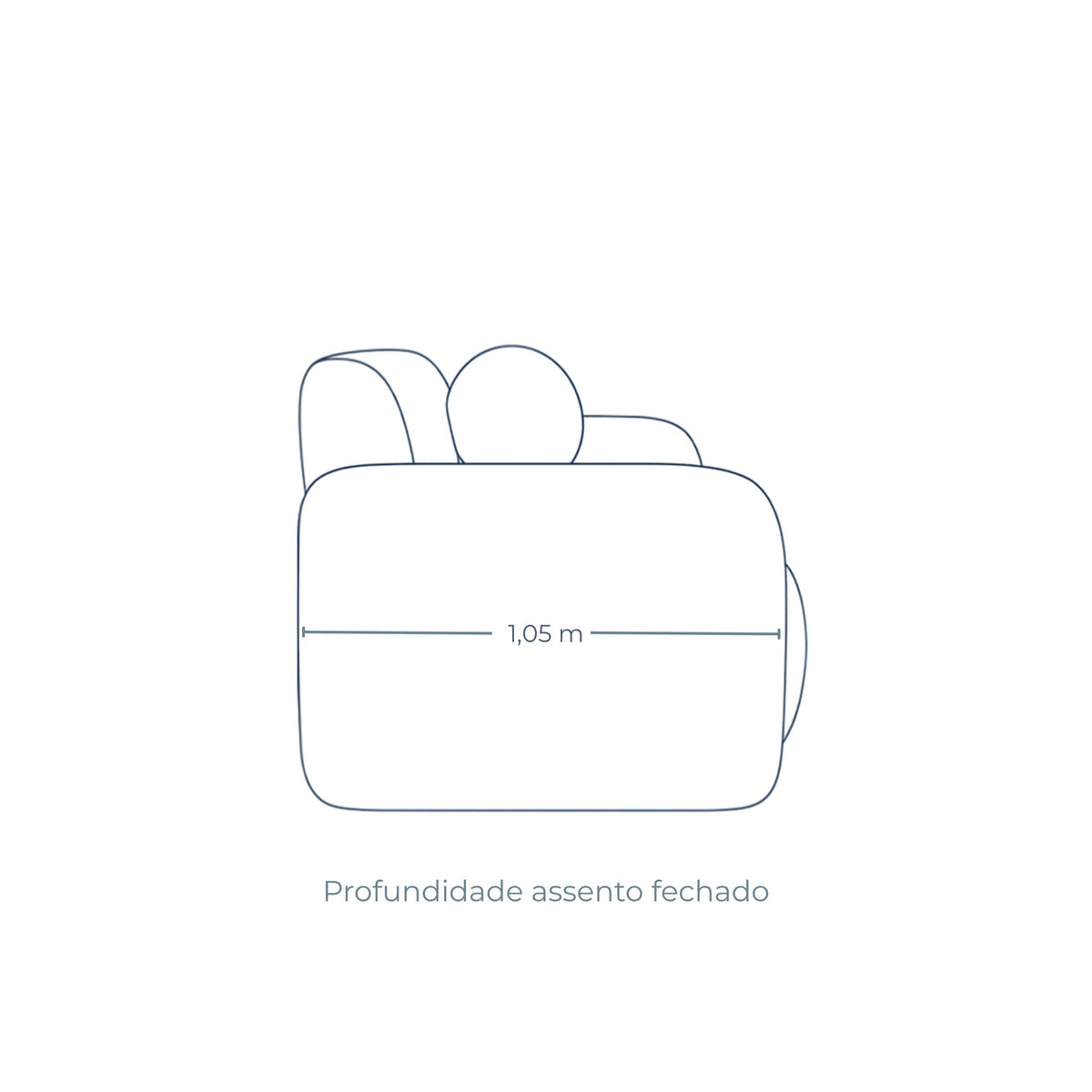 Esquema do sofá-cama com assento fechado e encosto com almofadas
