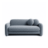 Sofá-cama azul escuro com assento amplo e dois encostos decorativos arredondados