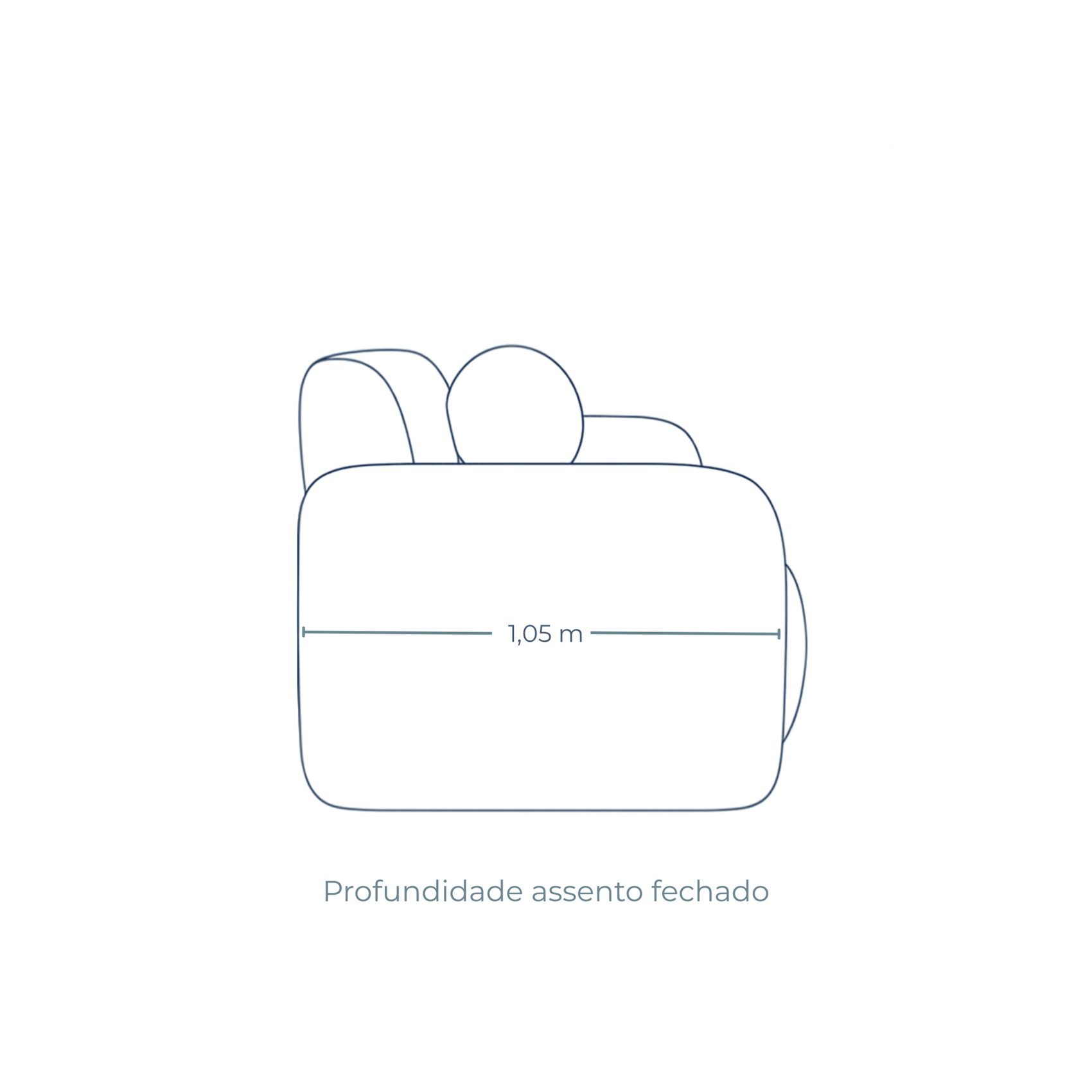 Ilustração do sofá-cama com profundidade do assento fechado de 1,05 m