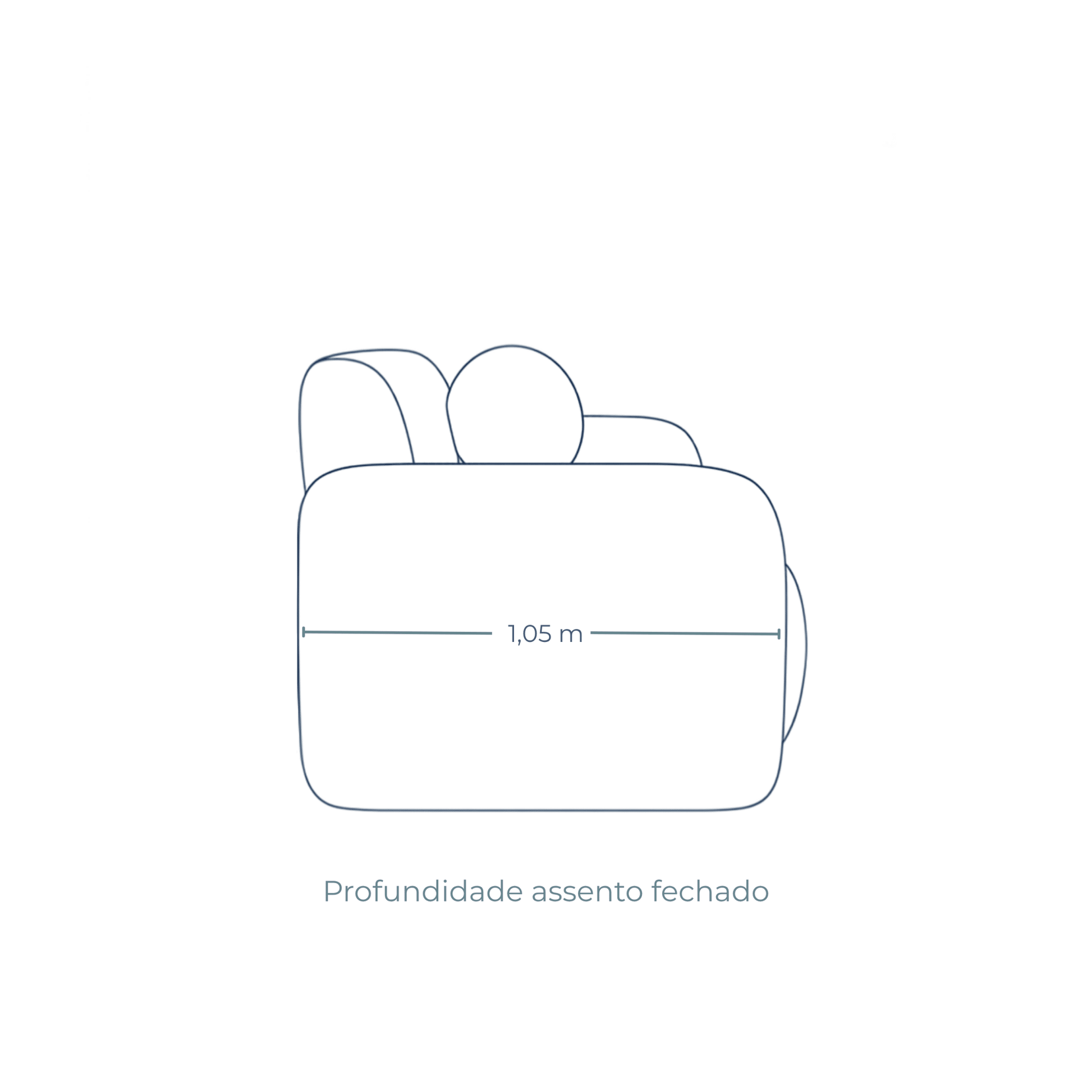 Ilustração do sofá-cama com profundidade do assento fechado de 1,05 m