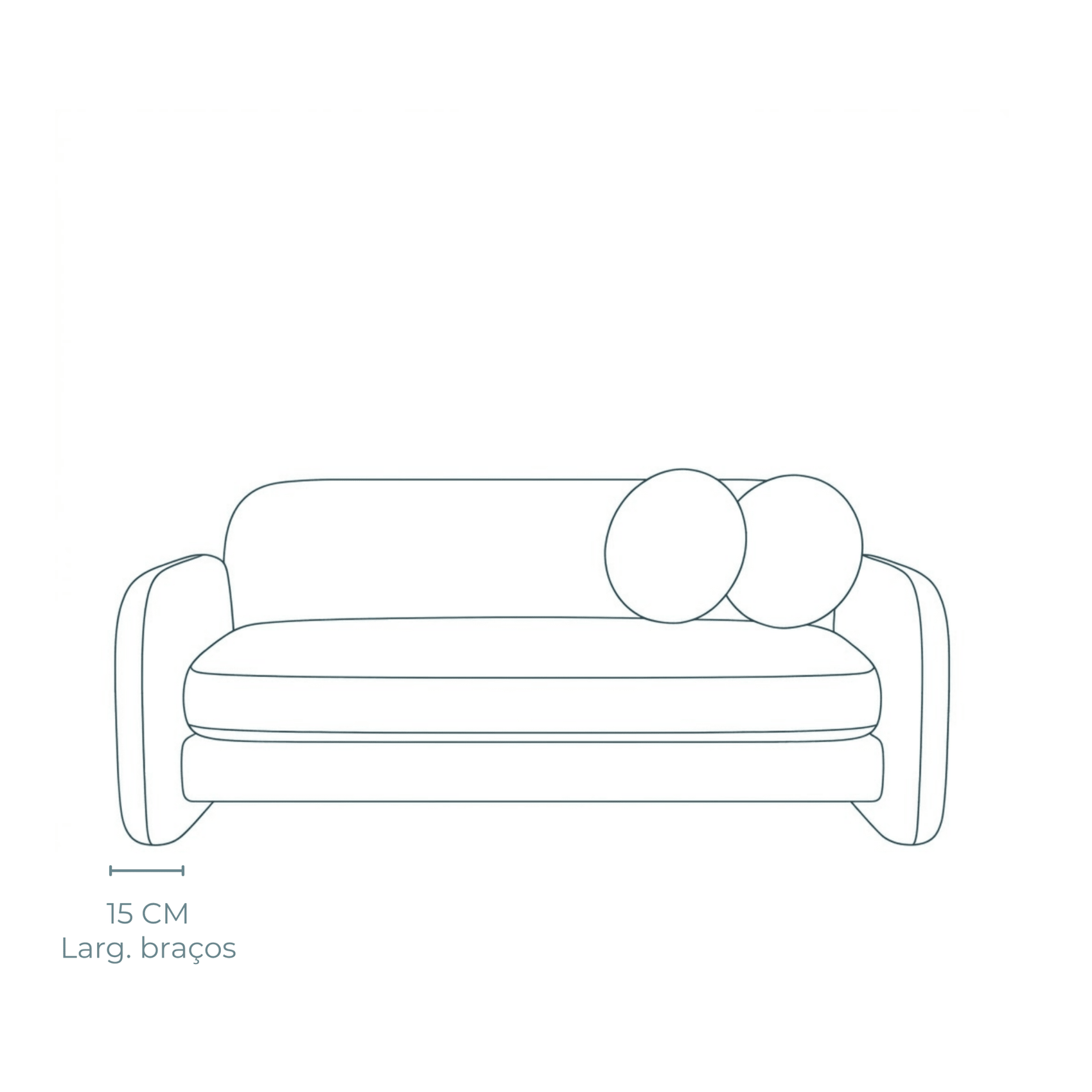 Ilustração do sofá-cama com medida de 15 cm nos braços