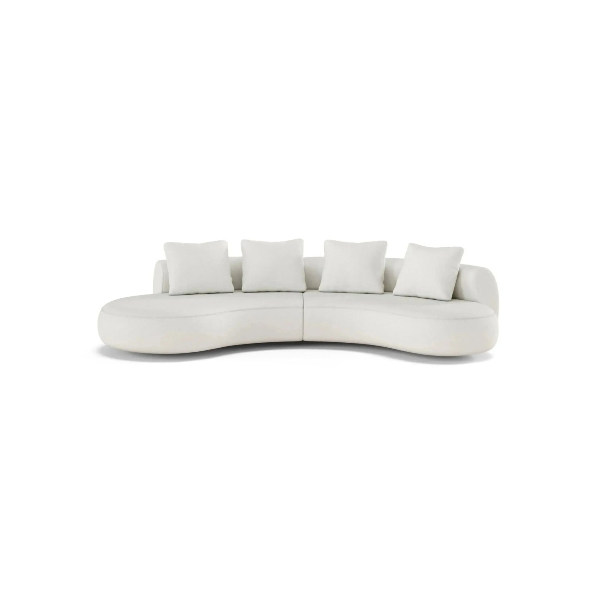 Sofá Liora com chaise estofado claro, assento modular e almofadas brancas
