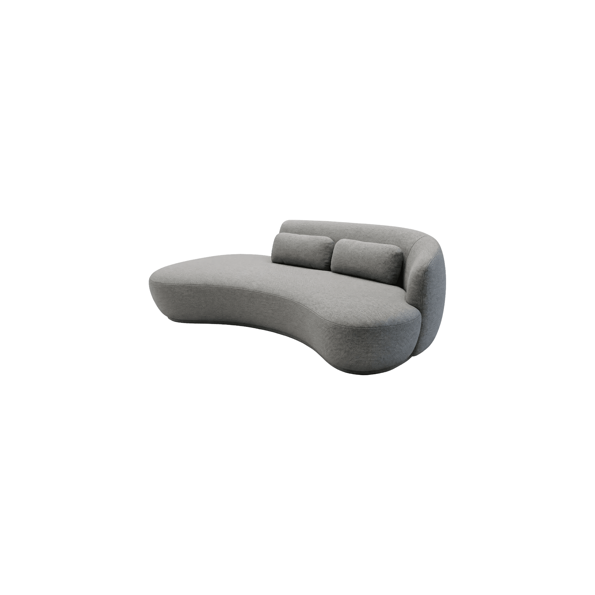 Sofá com chaise e 2 apoios, estofado cinza claro, tecido texturizado.