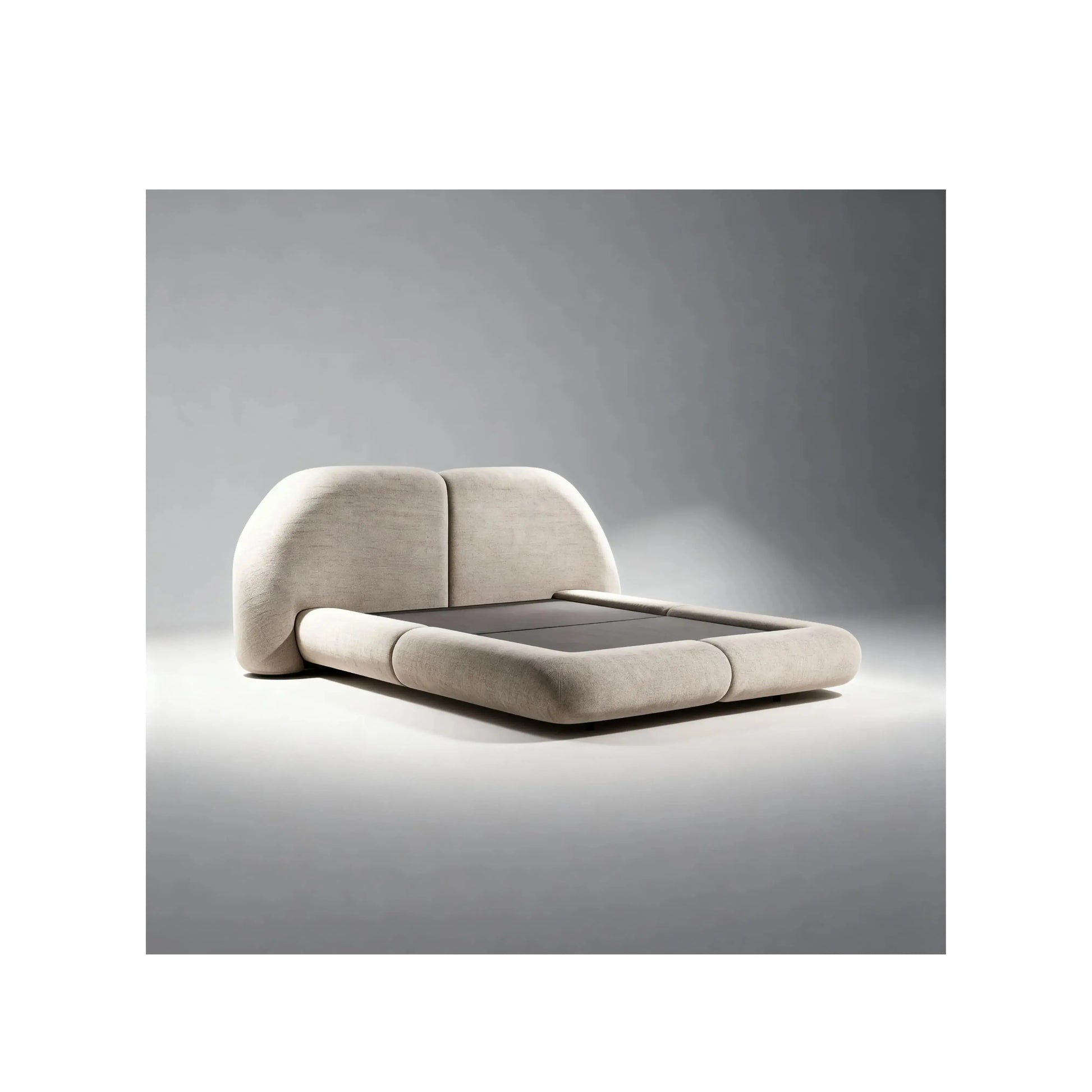 Cama Soline – cama estofada de linhas minimalistas e sofisticação discreta em linho ou bouclé