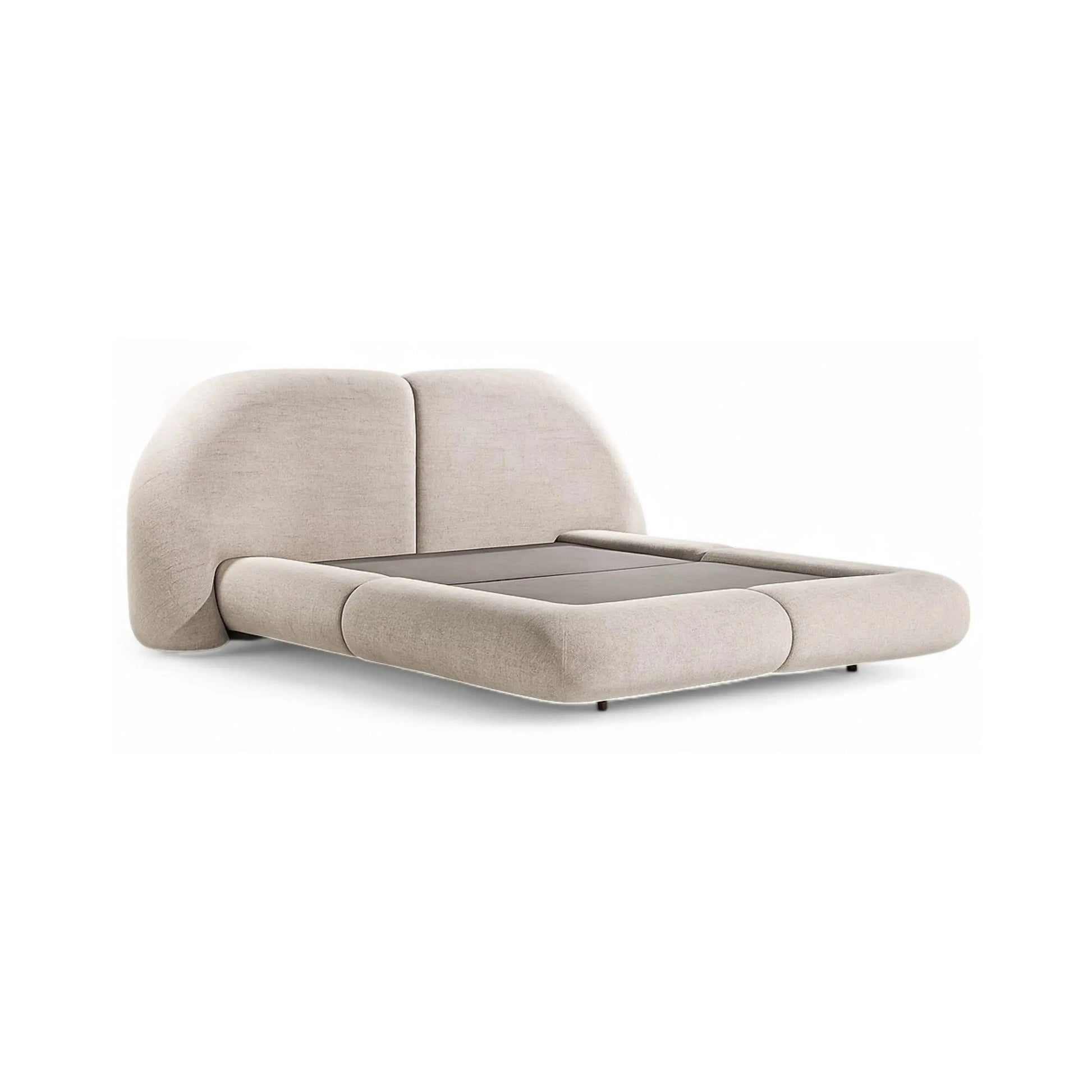 Cama Soline – cama estofada de linhas minimalistas e sofisticação discreta em linho ou bouclé