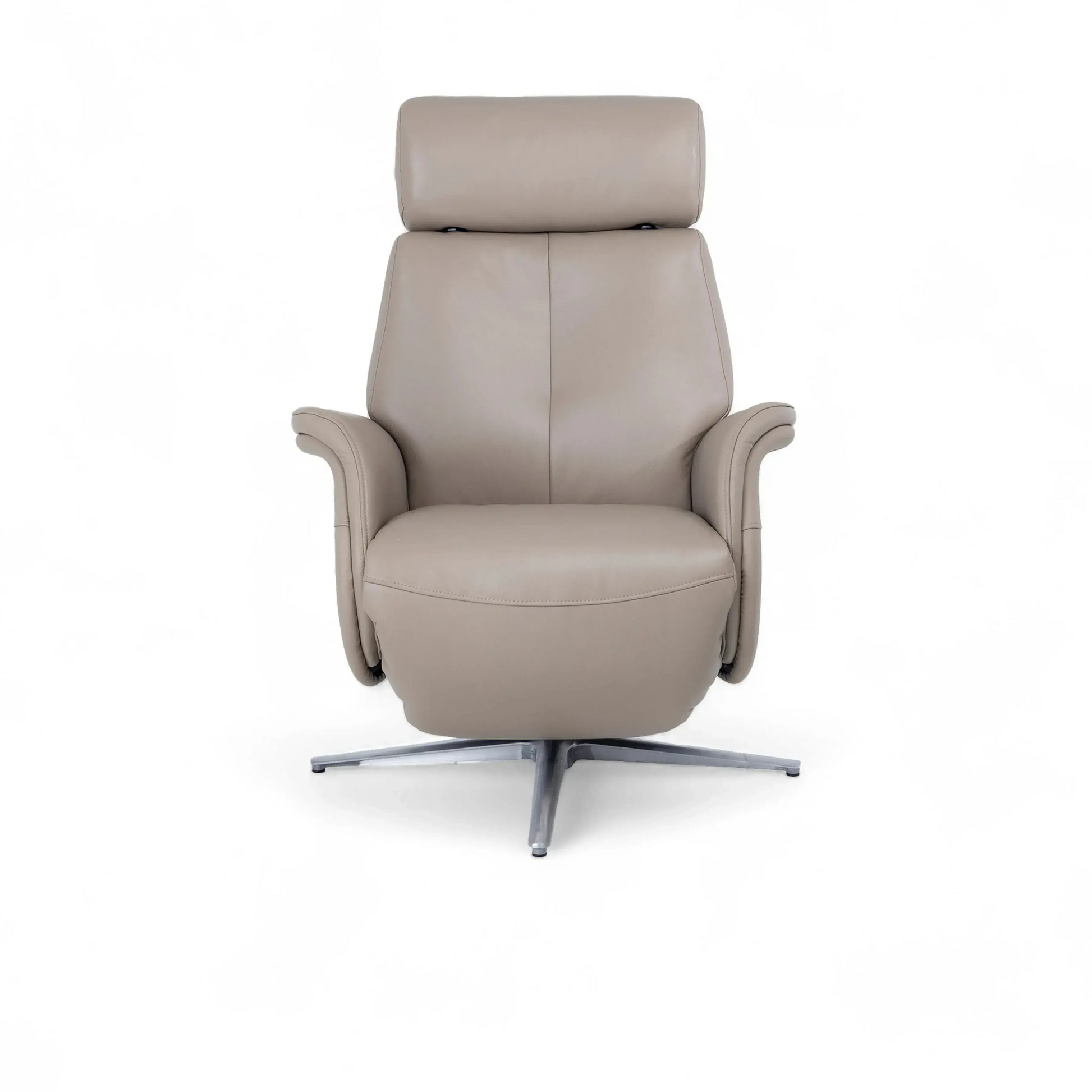 Poltrona Elétrica Louis – poltrona em couro taupe com encosto de cabeça ajustável e chaise elétrico