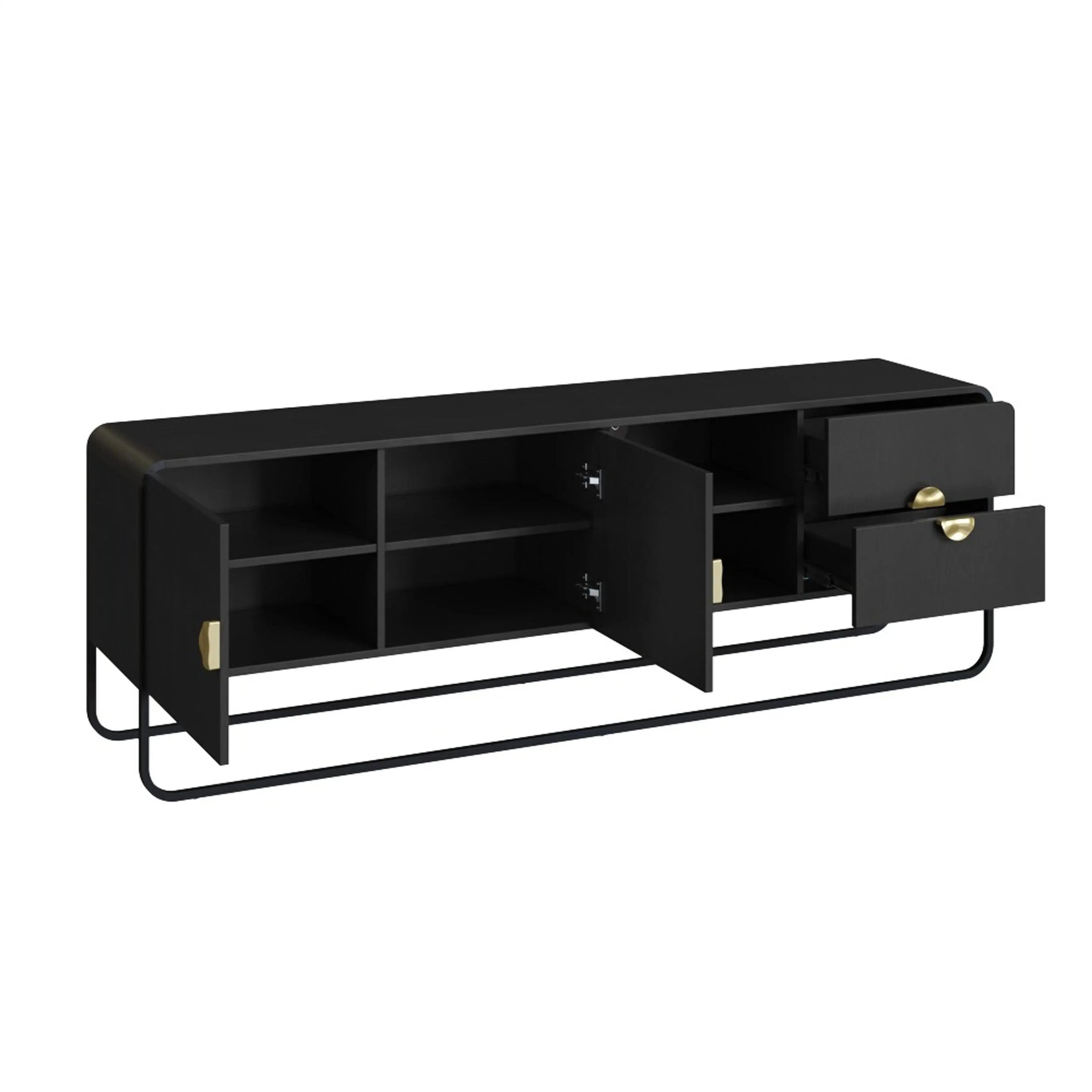 Rack Dalia 180cm 2 Portas e 2 Gavetas acabamento Nero/Preto com pés metálicos